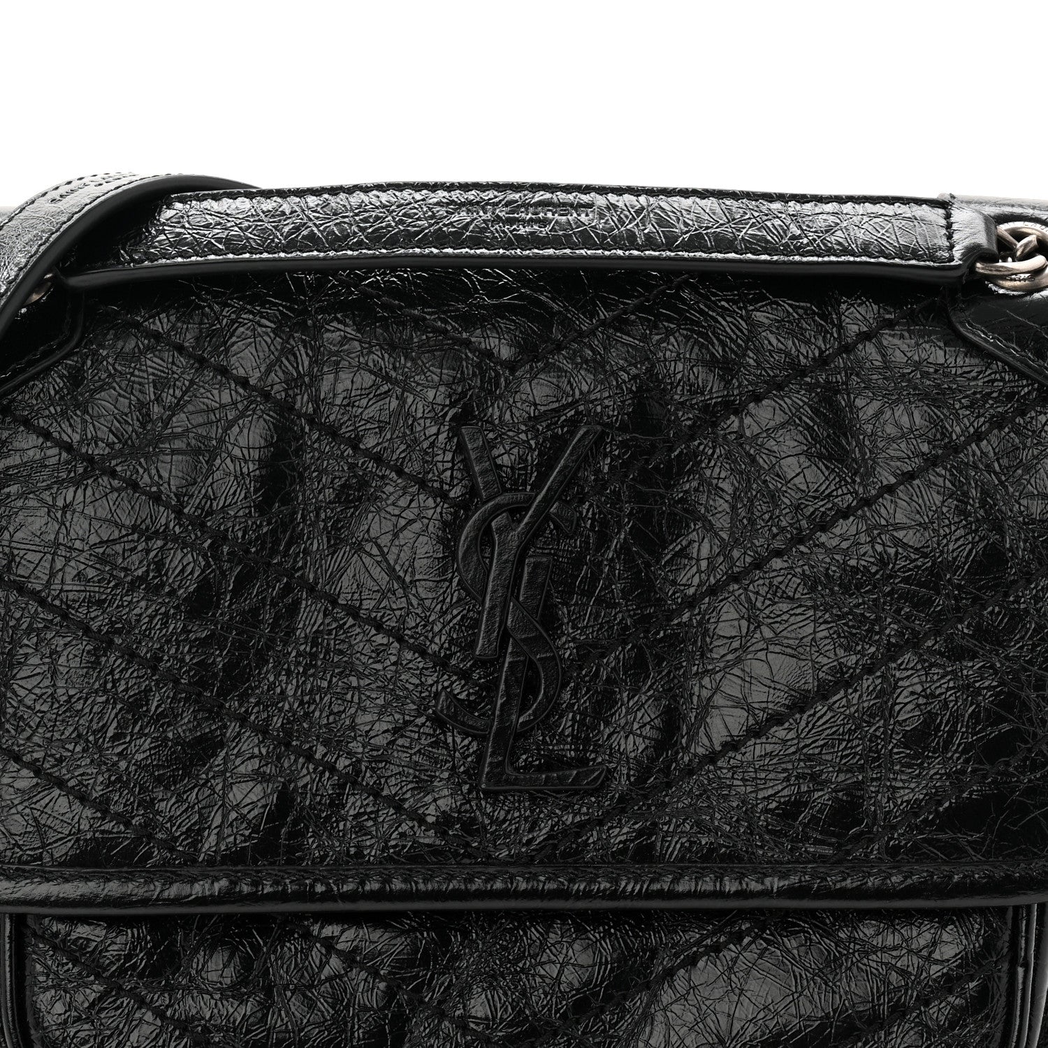 Crinkled Calfskin Matelasse Monogram Baby Niki Chain Satchel Black