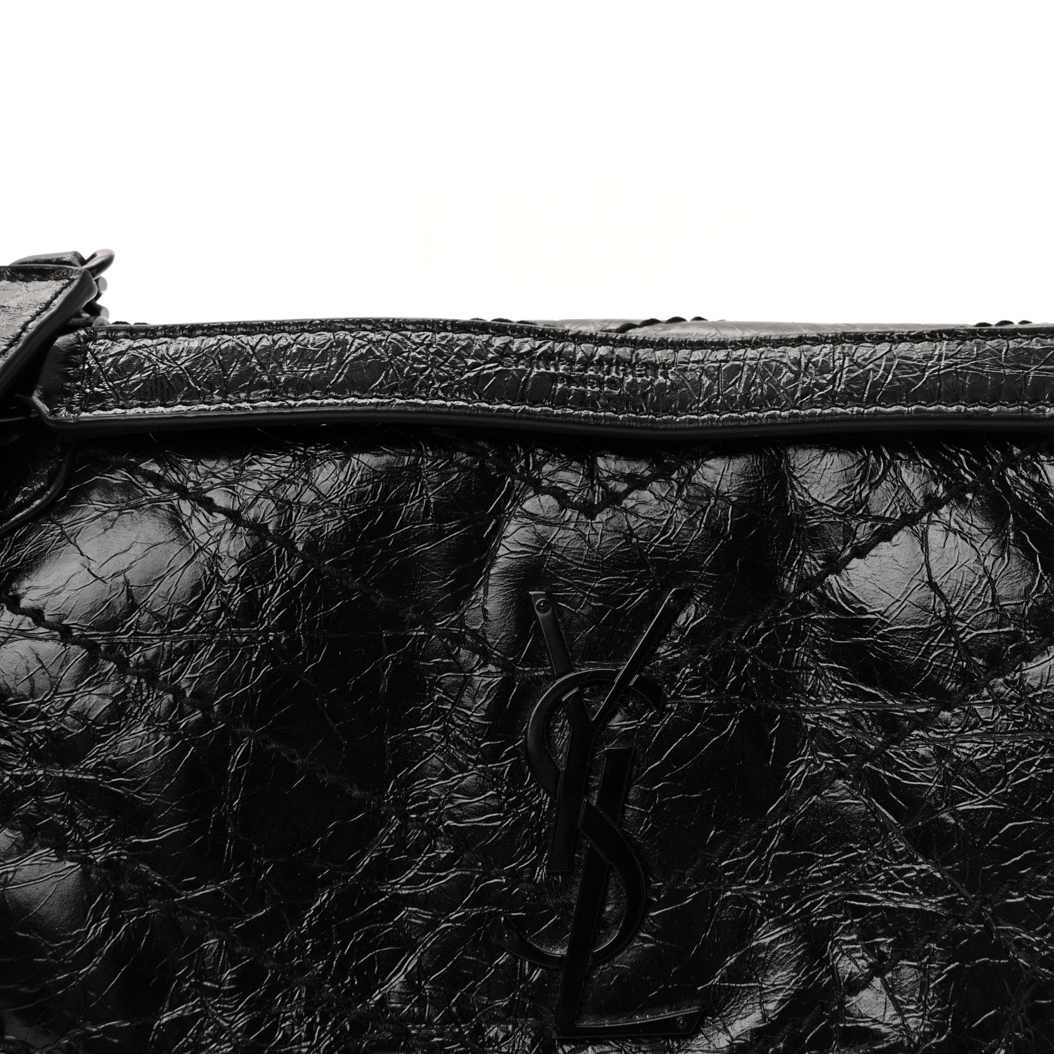 Crinkled Calfskin Matelasse Monogram Baby Niki Chain Satchel Black