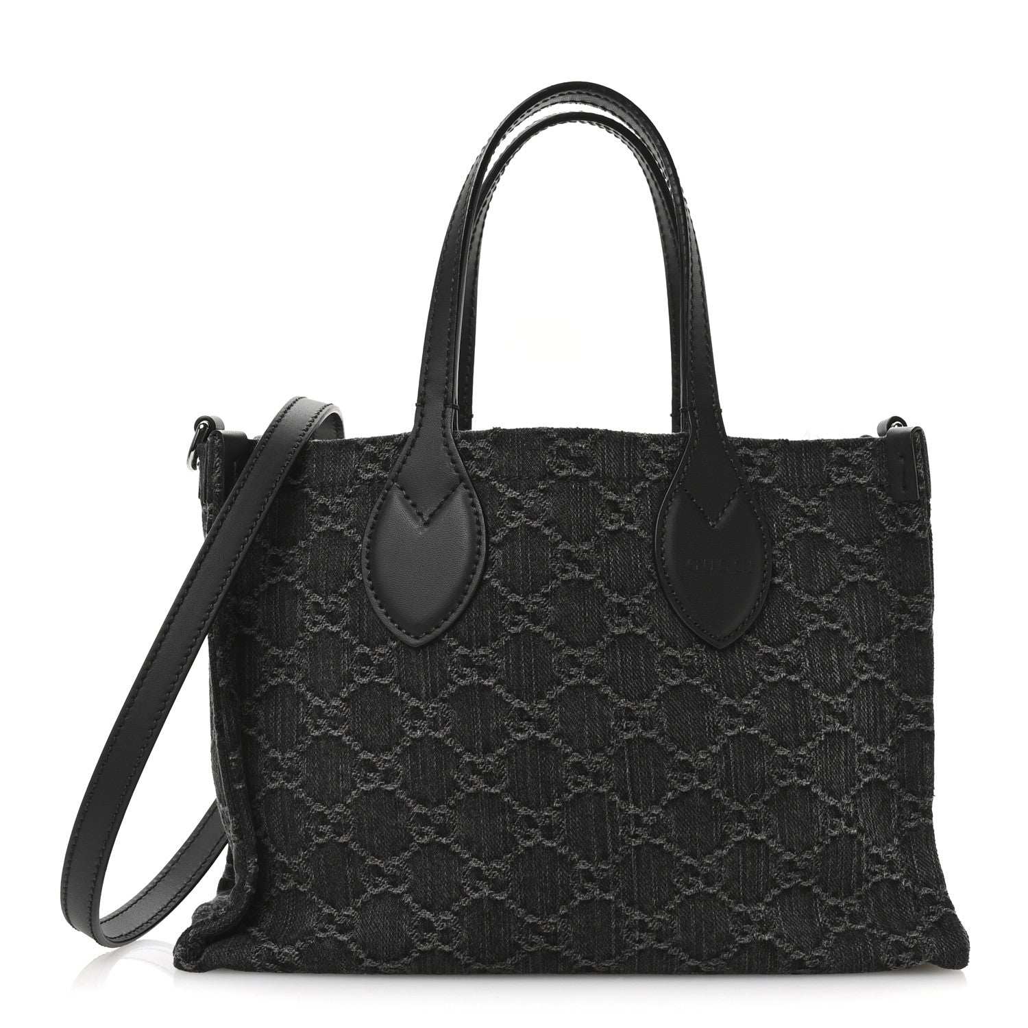 Denim Ophidia GG Monogram Tote Medium Black Grey