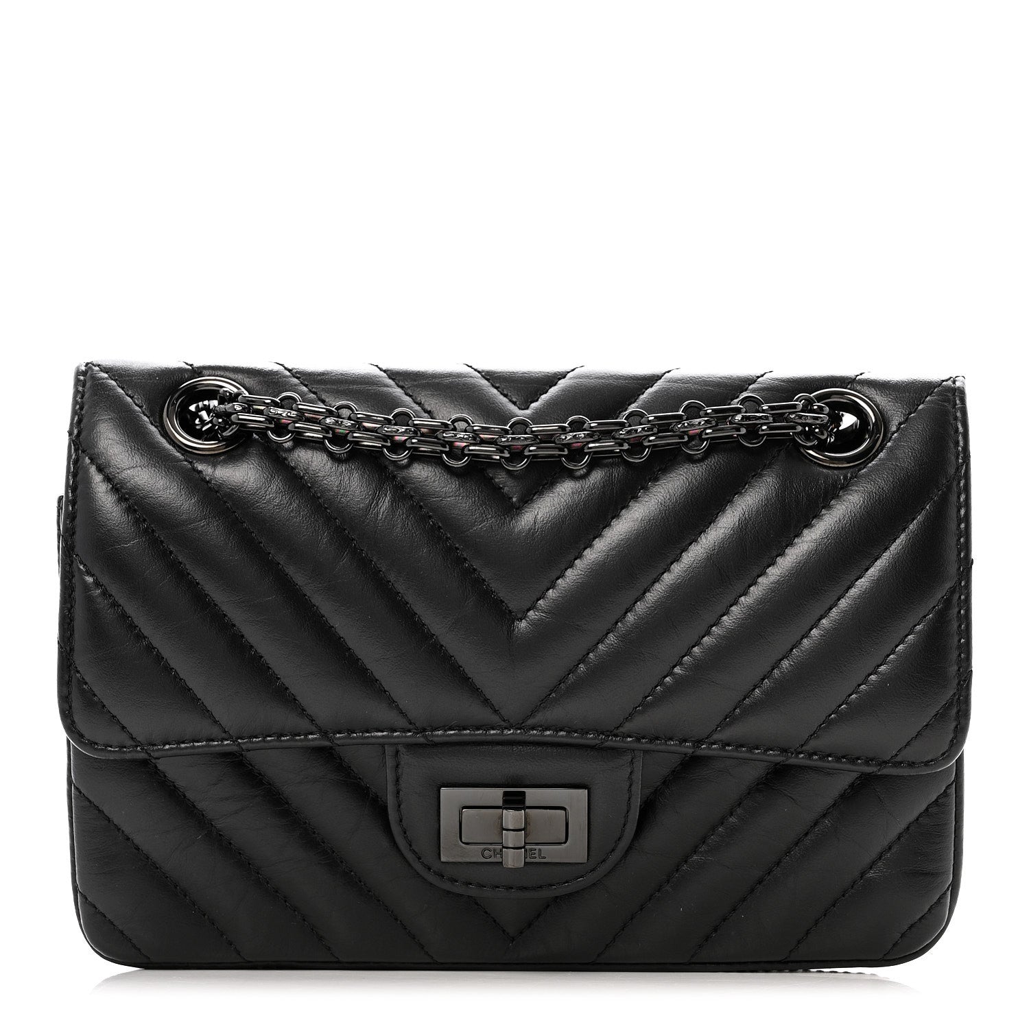 Aged Calfskin Quilted 2.55 Reissue Mini Flap So Black