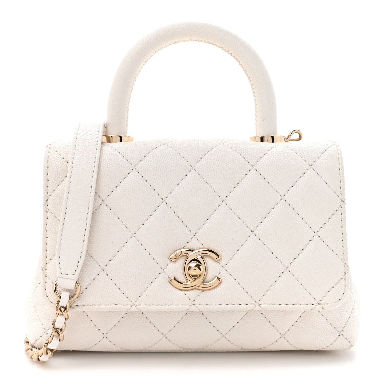 Caviar Quilted Extra Mini Coco Handle Flap White