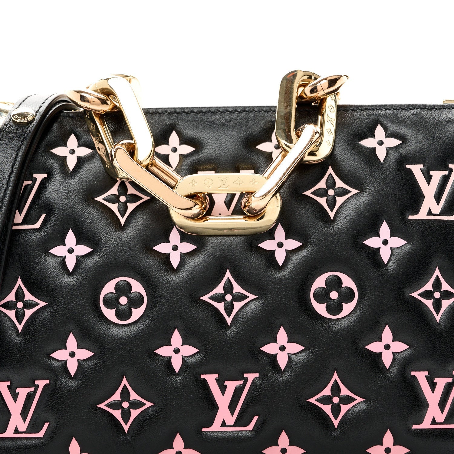 Lambskin Embossed Monogram LV Ski Coussin BB Black Rose
