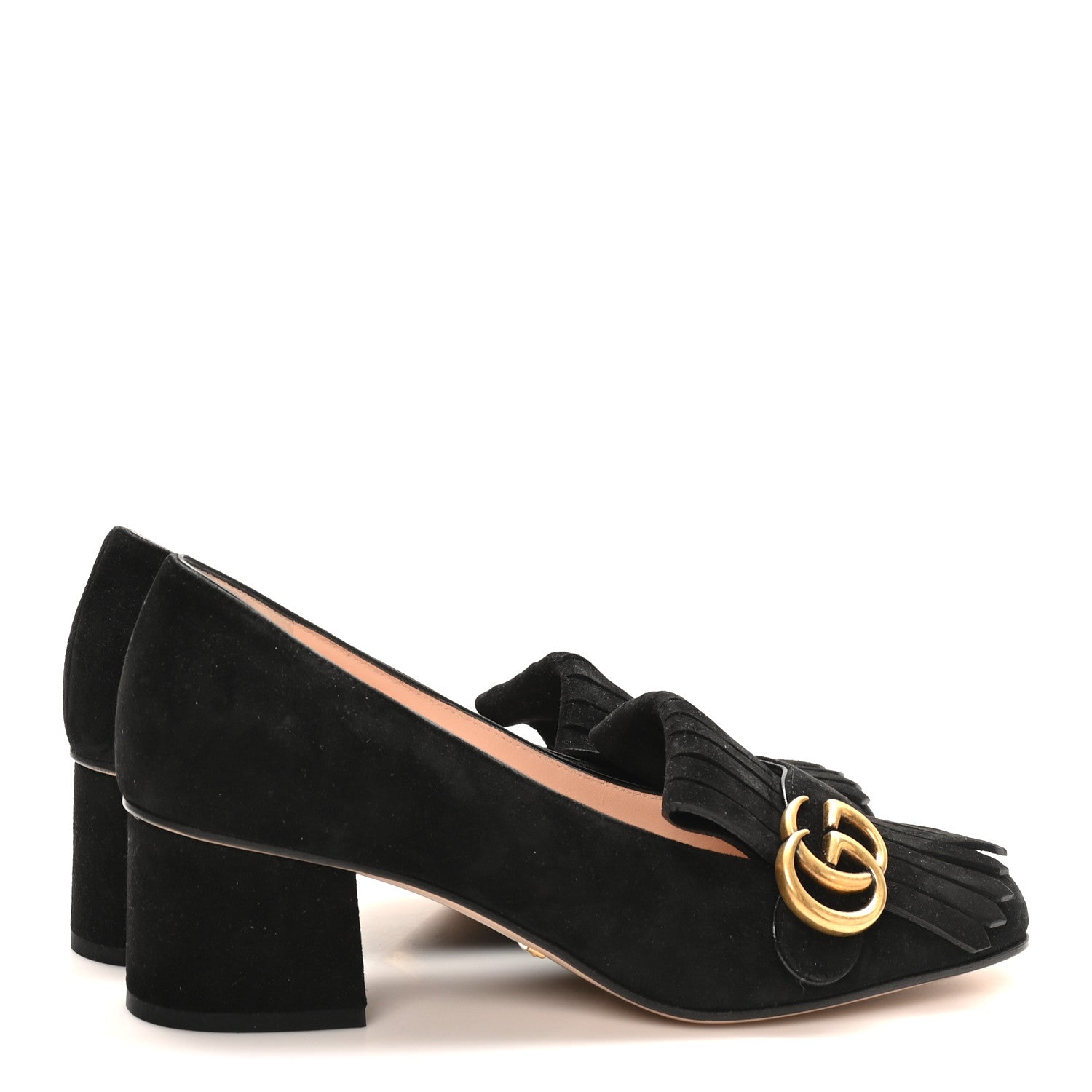 Kid Scamosciato GG Marmont Fringe 50mm Loafer Pumps 38 Black