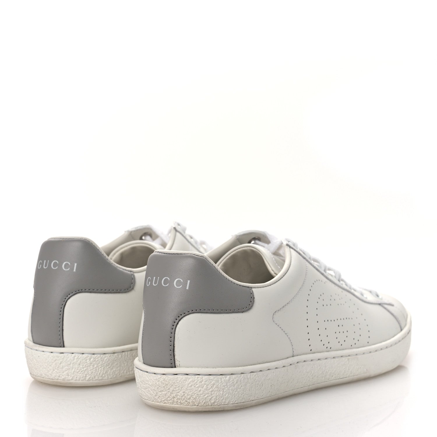 Calfskin Interlocking G Perforated Womens Ace Sneakers 38.5 White Grey Sky