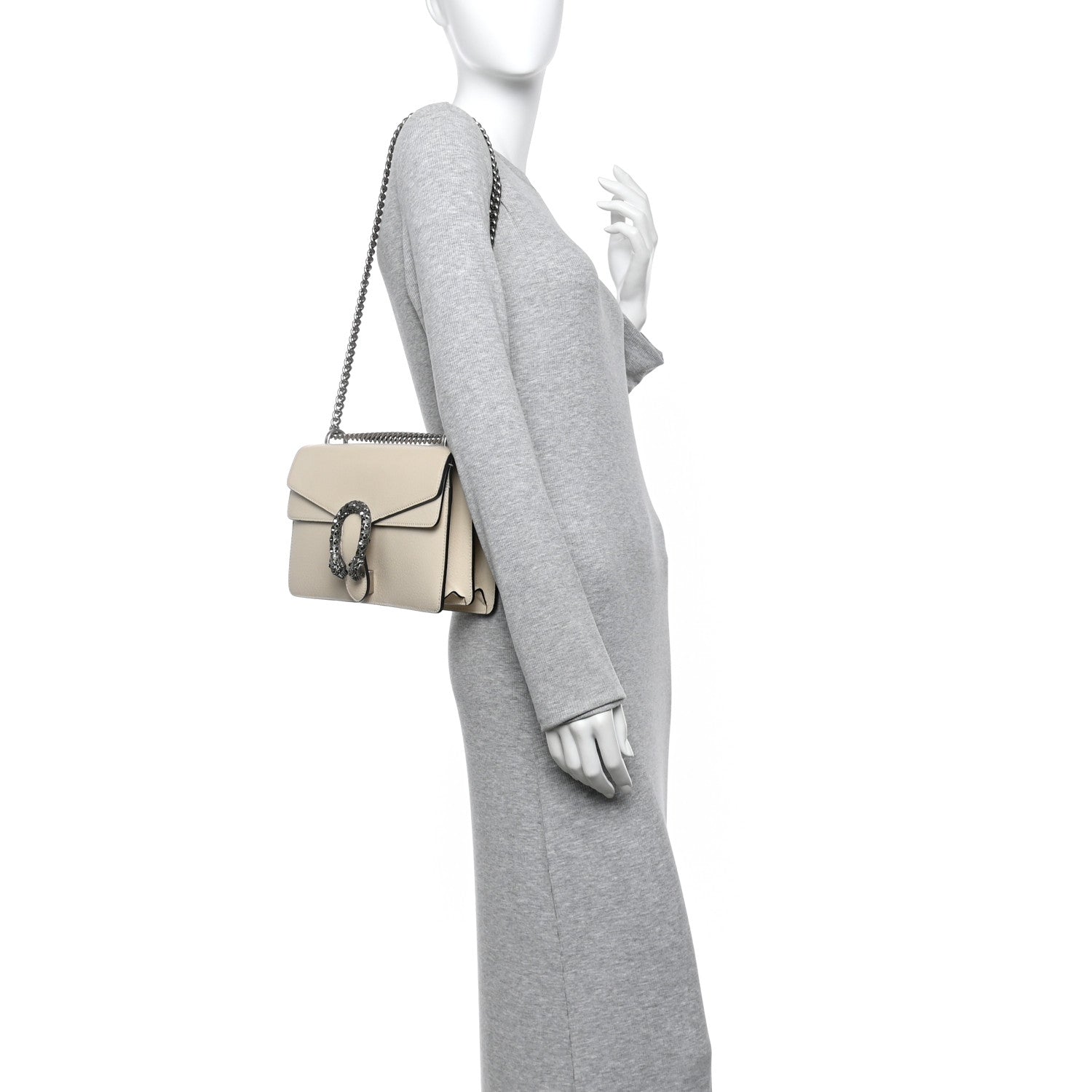 Textured Calfskin Crystal Small Dionysus Shoulder Bag Mystic White