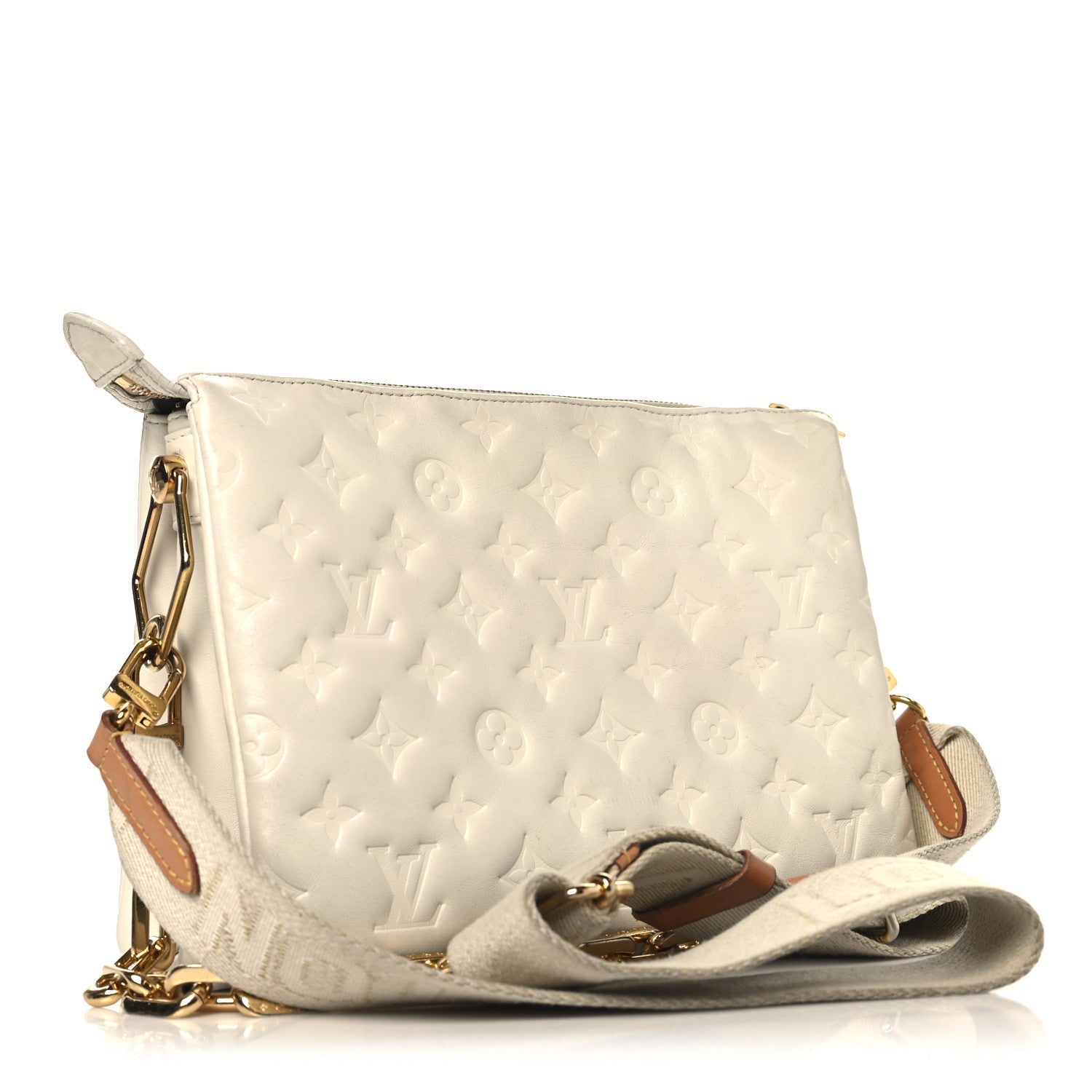 Lambskin Embossed Monogram Coussin PM Beige Cream