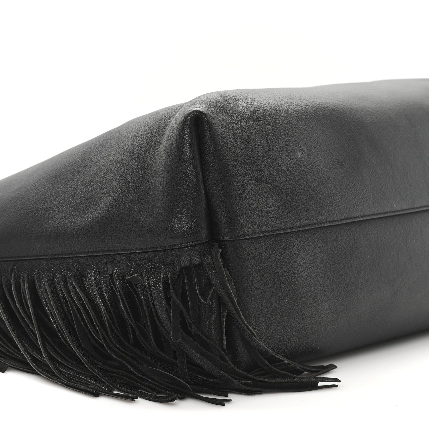 Calfskin Large Fringe Shopping Tote Black