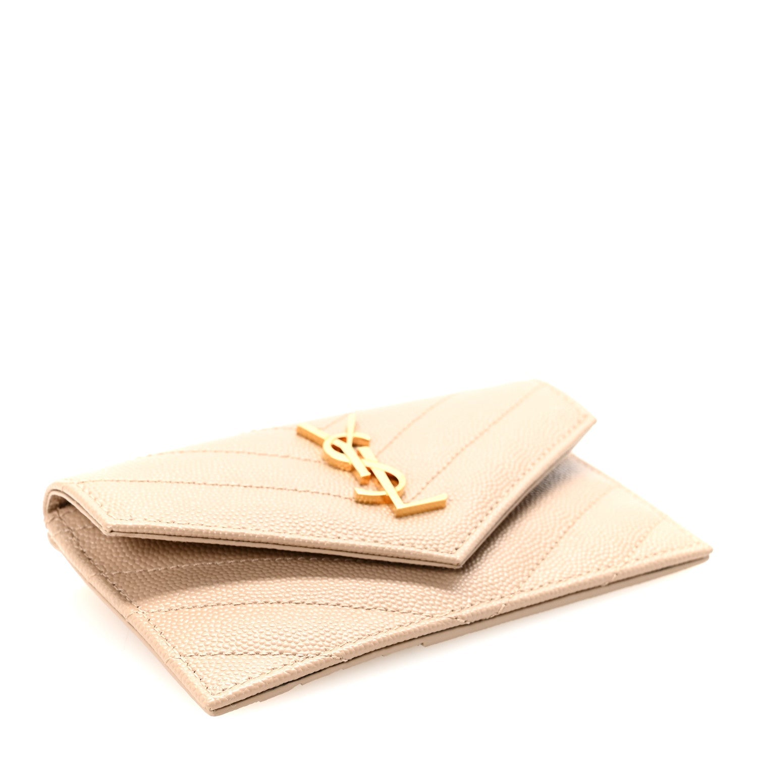 Grain De Poudre Matelasse Chevron Monogram Compact Wallet Dark Beige