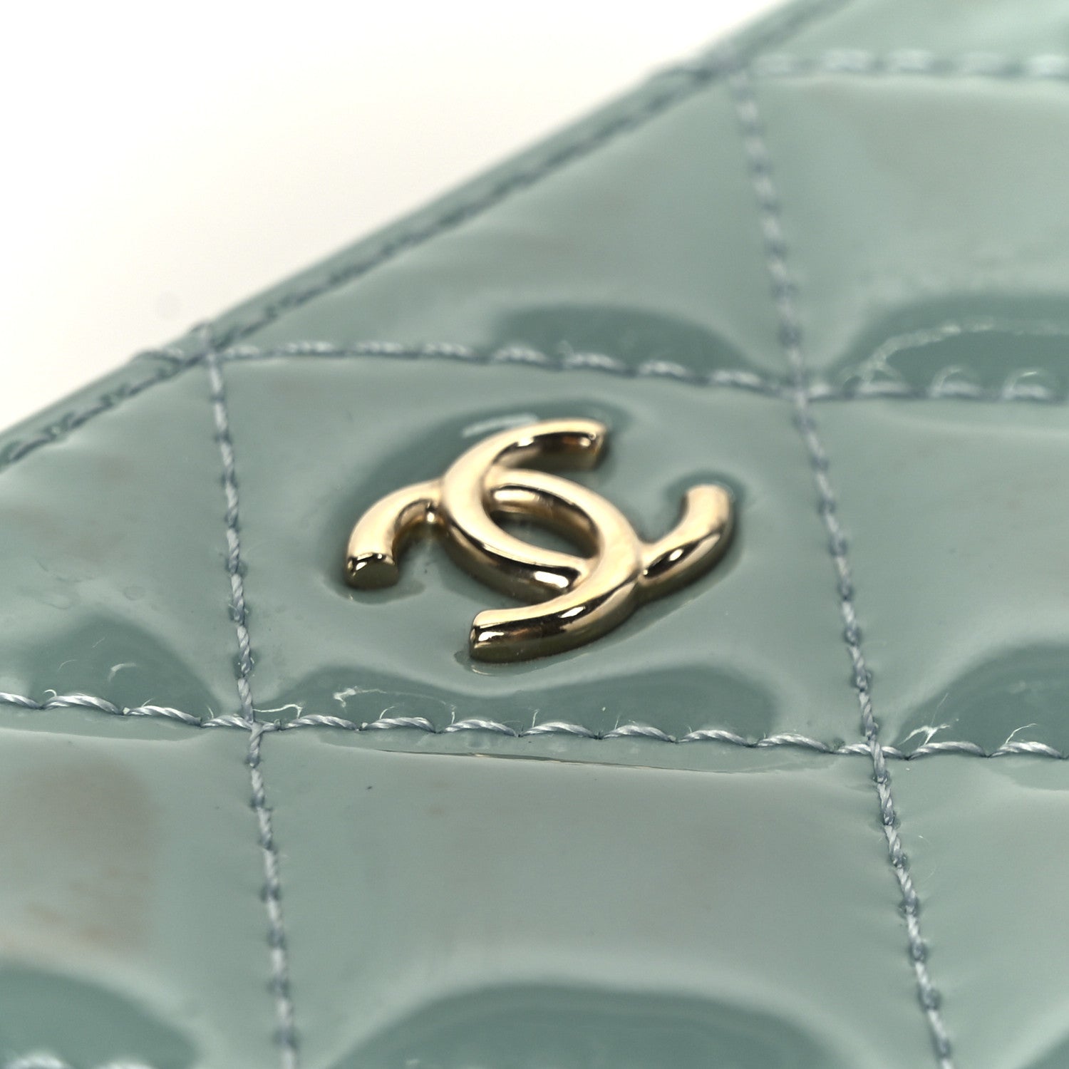 Patent Quilted Small Cosmetic Case Light Blue