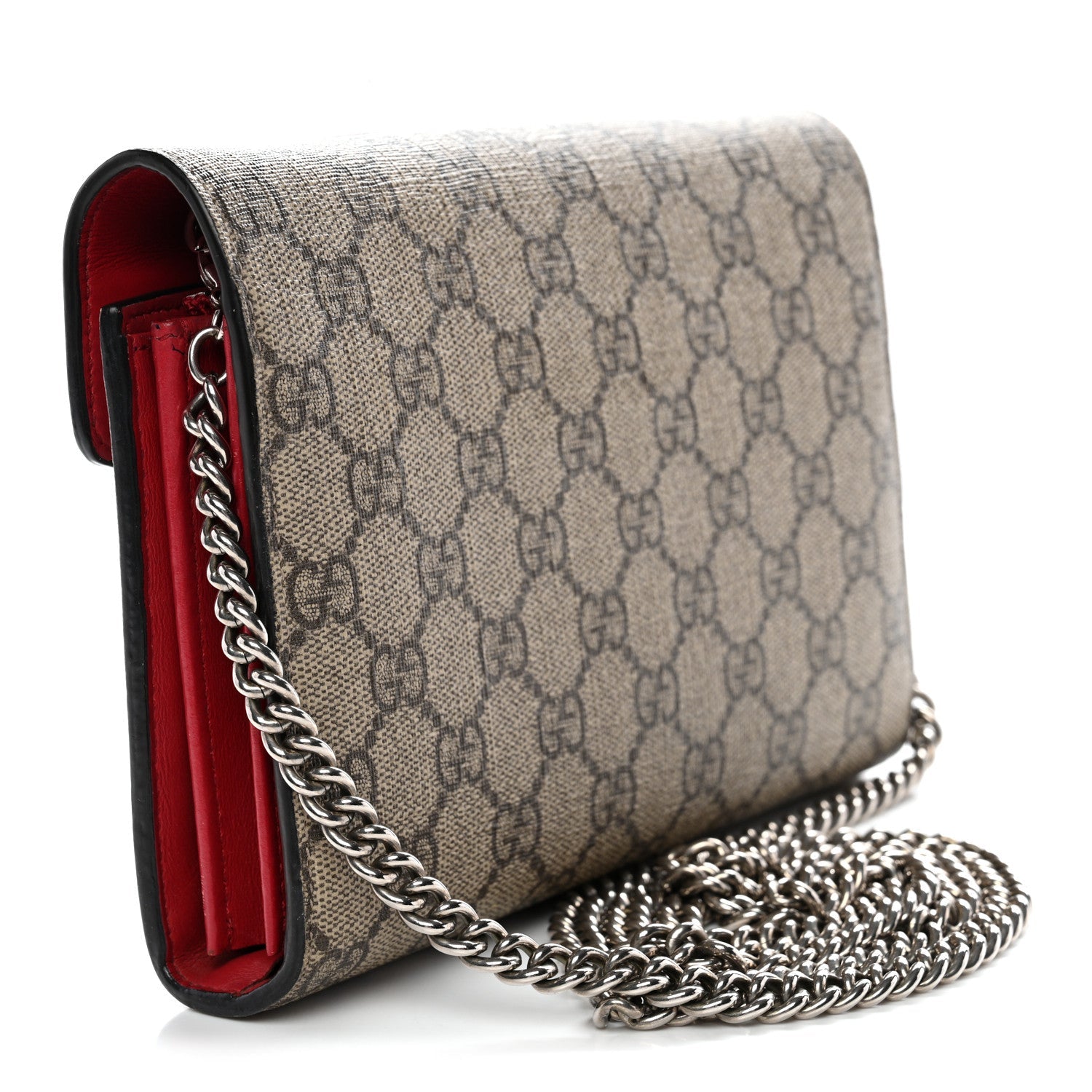 GG Supreme Monogram Mini Dionysus Chain Wallet Beige Vulcanic Red