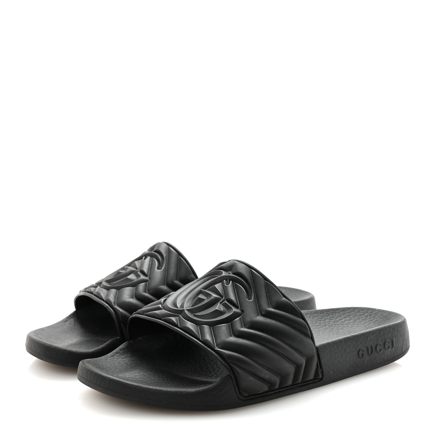 Rubber Matelasse Interlocking G Mens Slide Sandals 6 Black