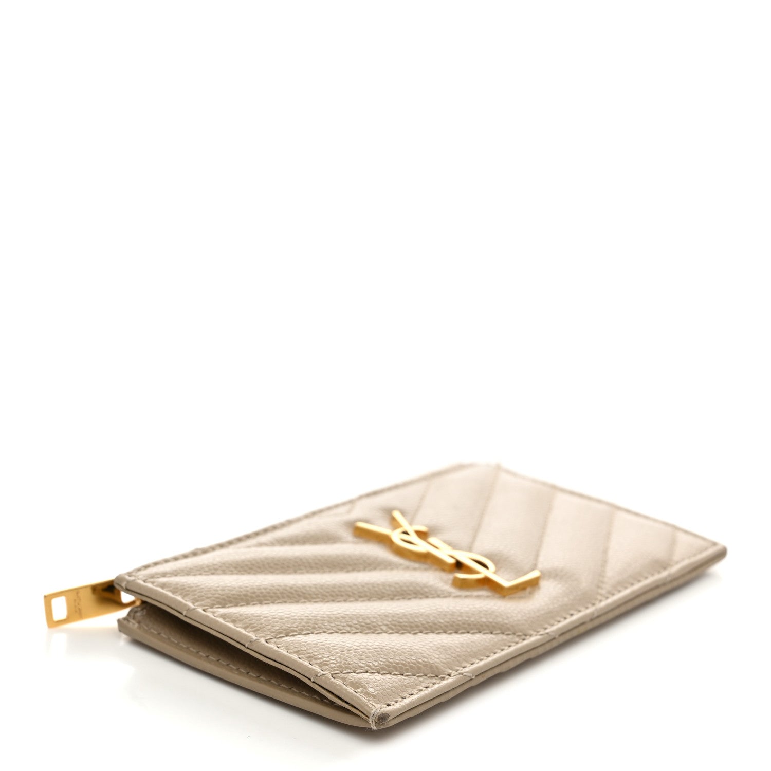 Grain De Poudre Matelasse Chevron Monogram Fragments Zippered Card Case Sea Salt