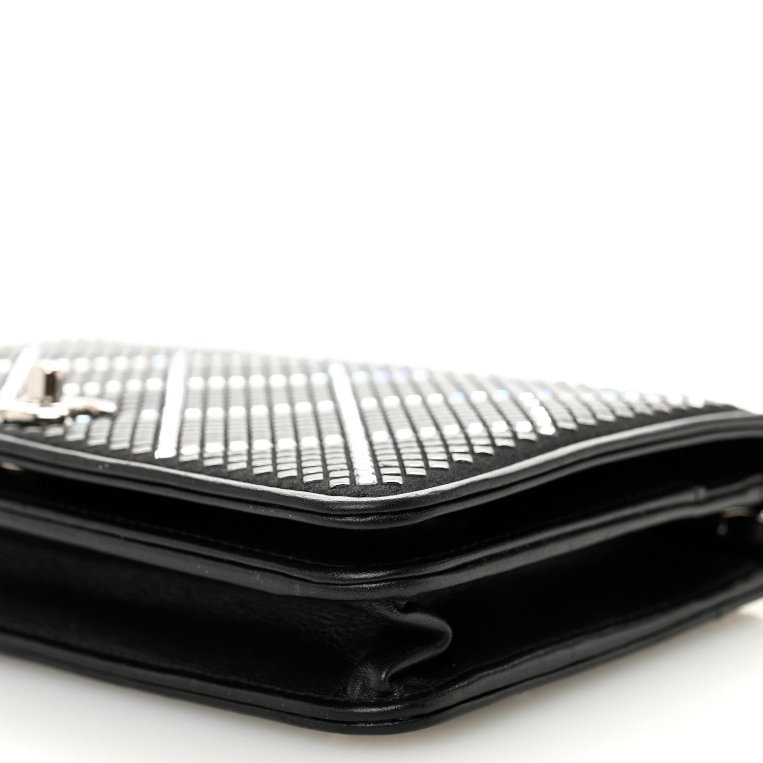 Lambskin Crystal Quilted Wallet On Chain WOC Black