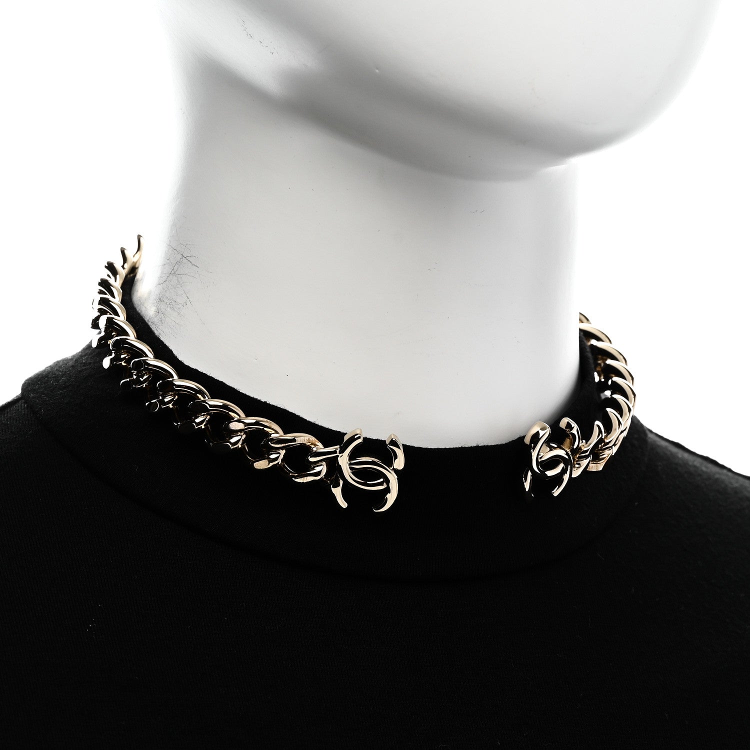 Metal CC Chain Link Choker Necklace L Gold