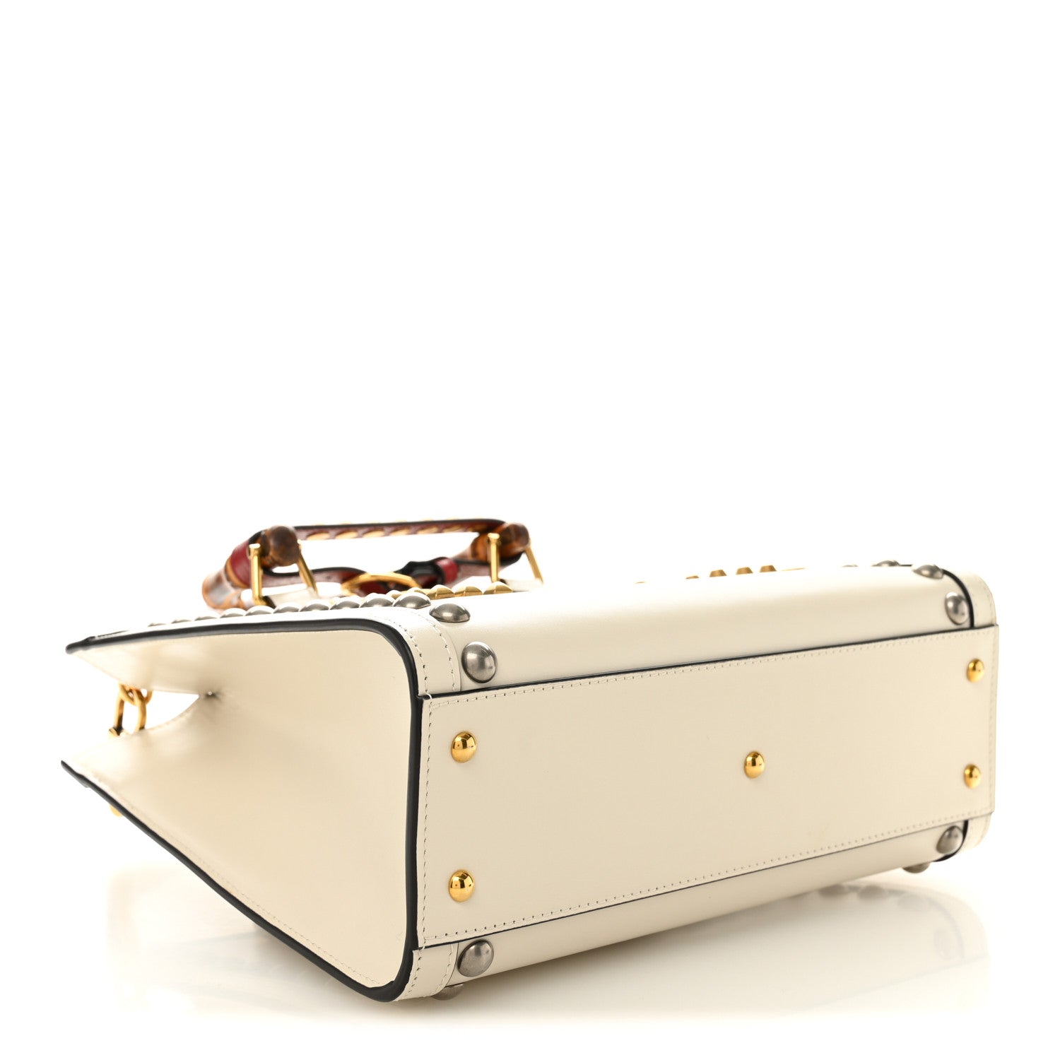 Calfskin Studded Loved Small Diana Tote Bag Mystic White Hibiscus Red