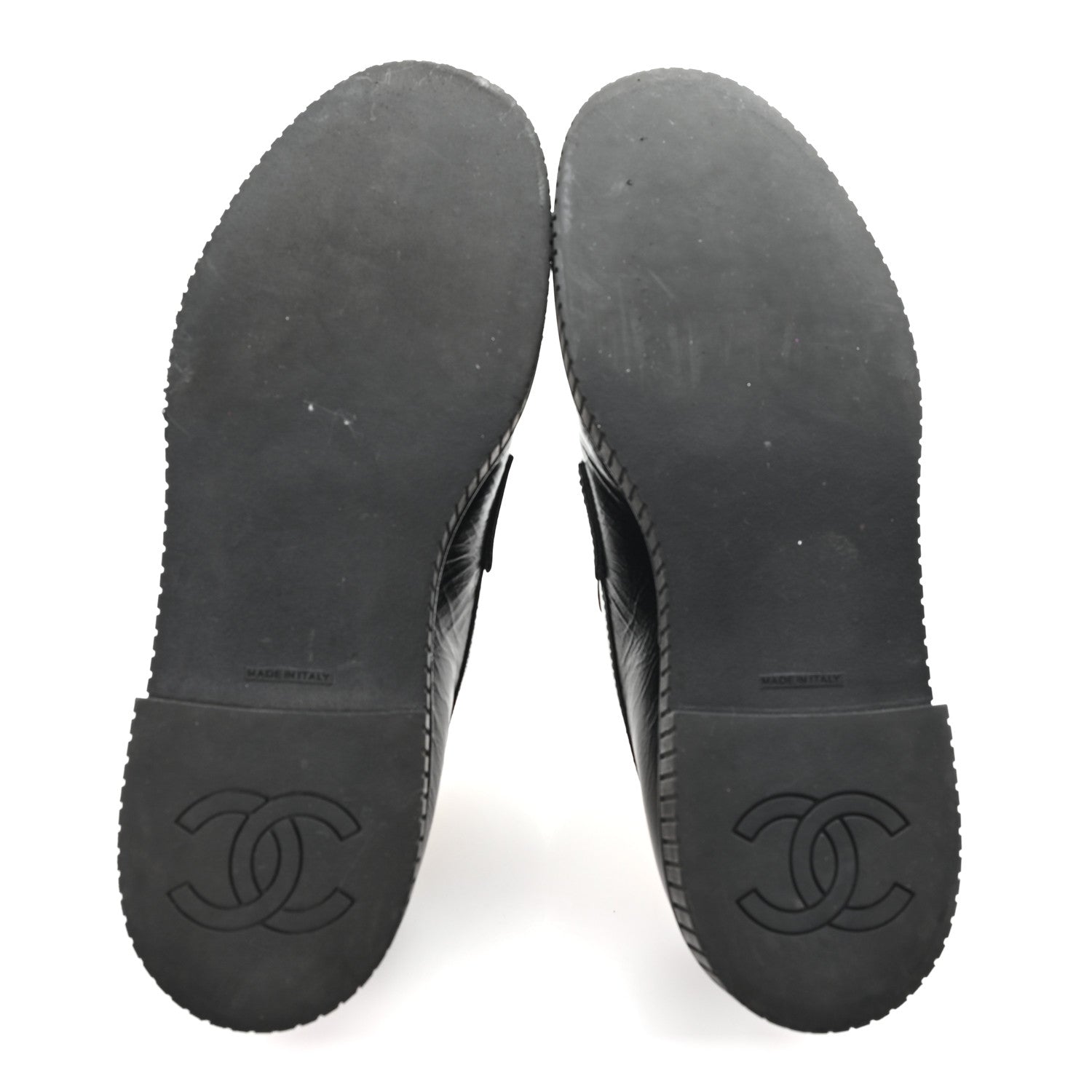 Shiny Crumpled Calfskin CC Mocassin Loafers 38.5 Black