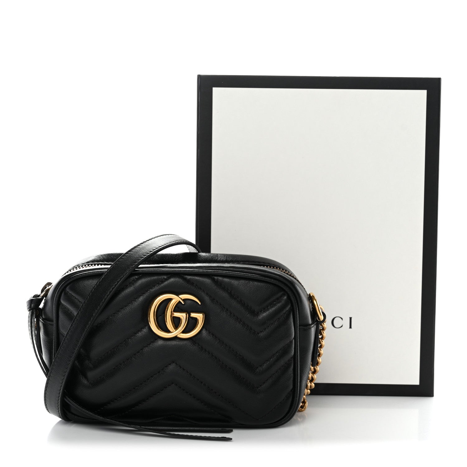 Calfskin Matelasse Mini GG Marmont Chain Shoulder Bag Black