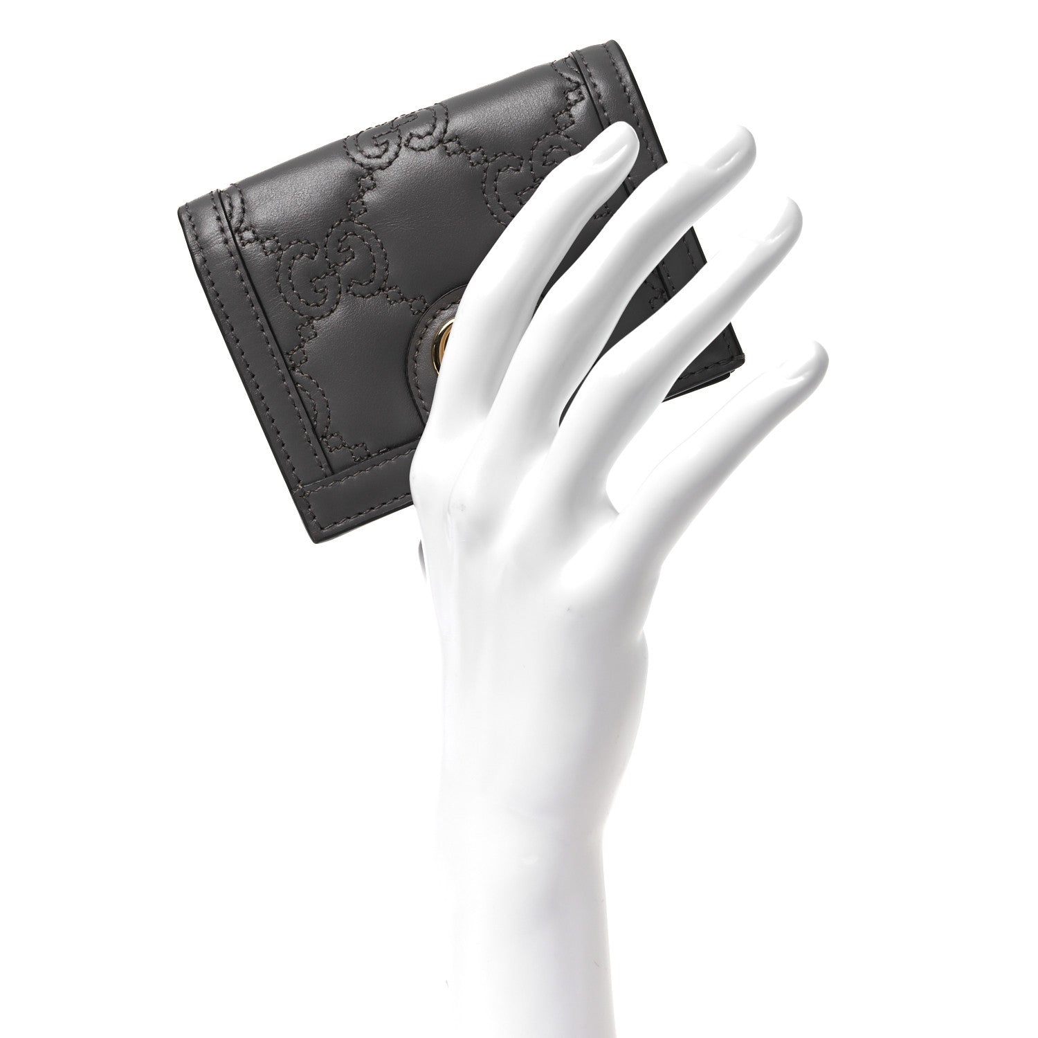 Calfskin GG Matelasse Card Case Wallet Grey