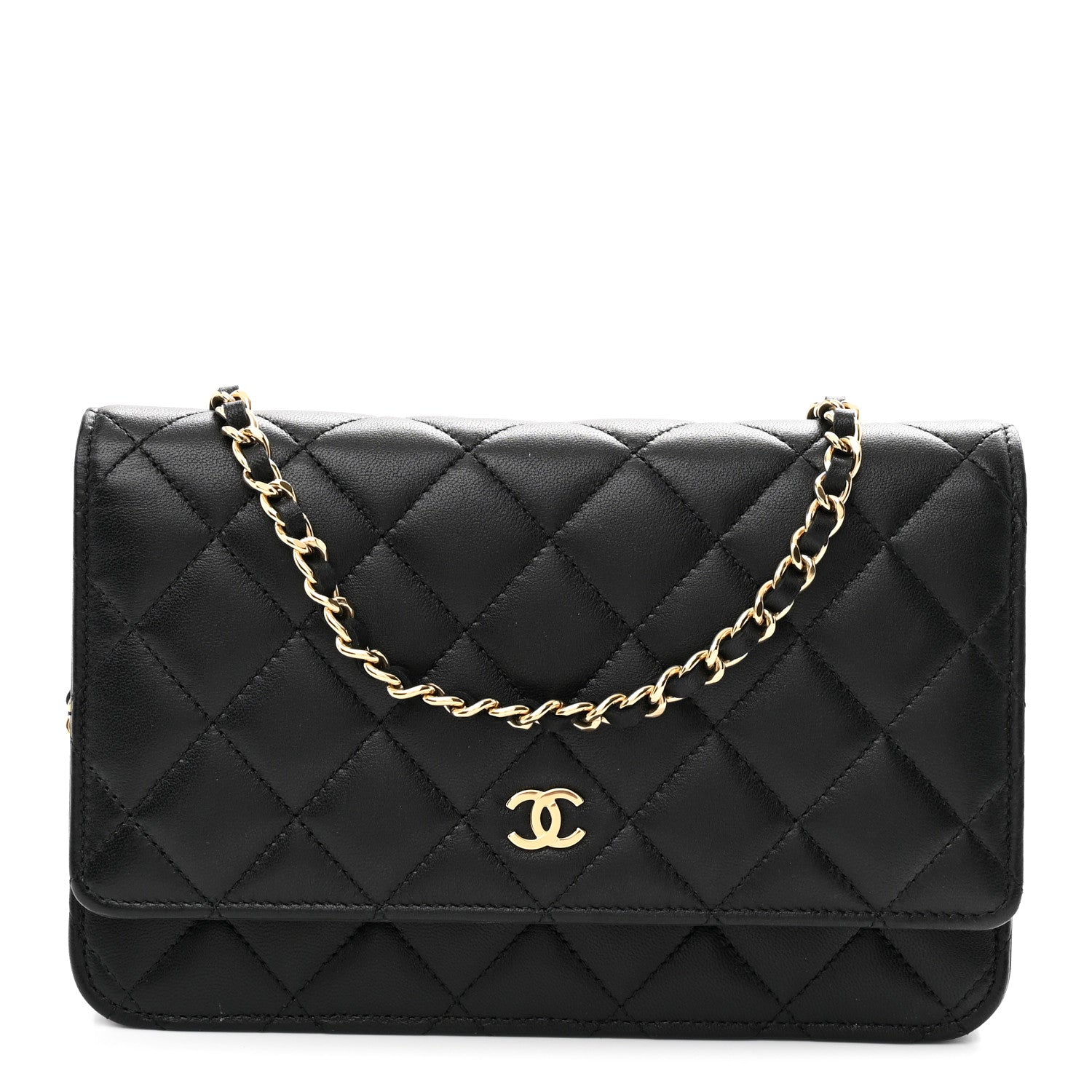 Lambskin Quilted Wallet On Chain WOC Black