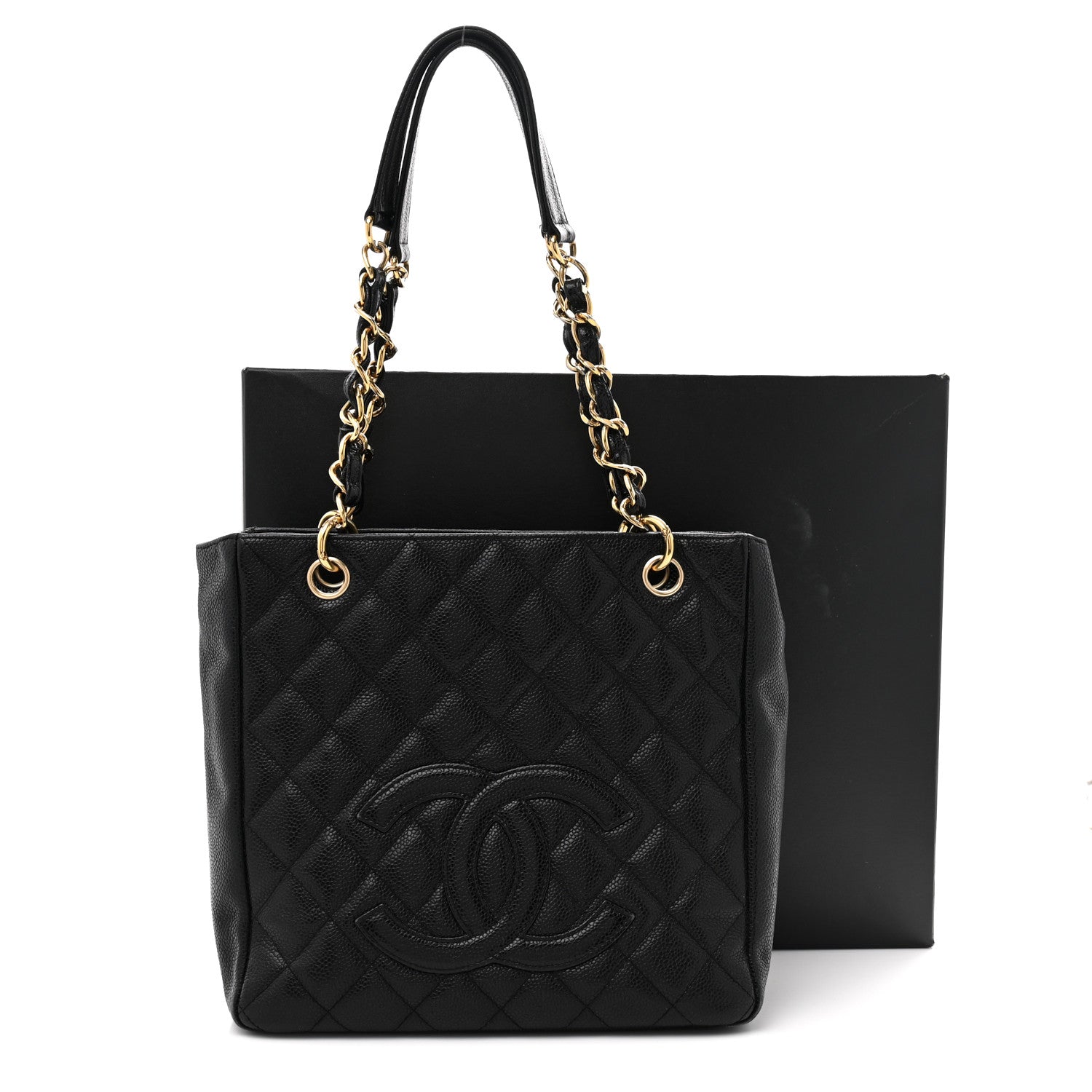 Caviar Quilted Petit Shopping Tote PST Black