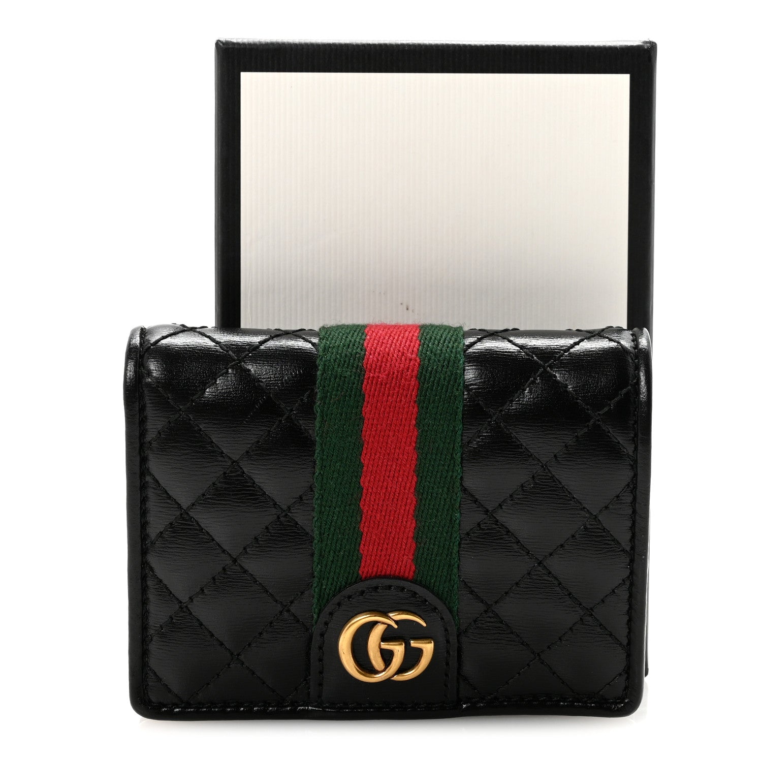 Calfskin Web Trapuntata GG Marmont Card Case Wallet Black