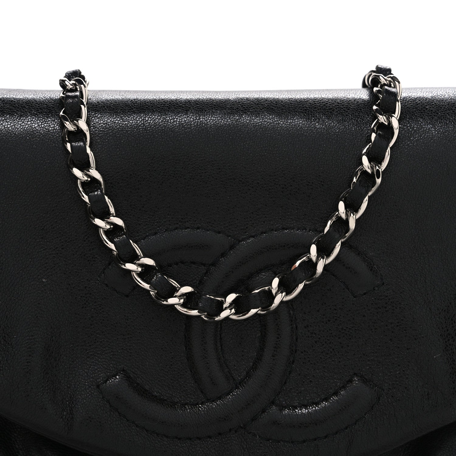 Lambskin Half Moon Wallet On Chain WOC Black