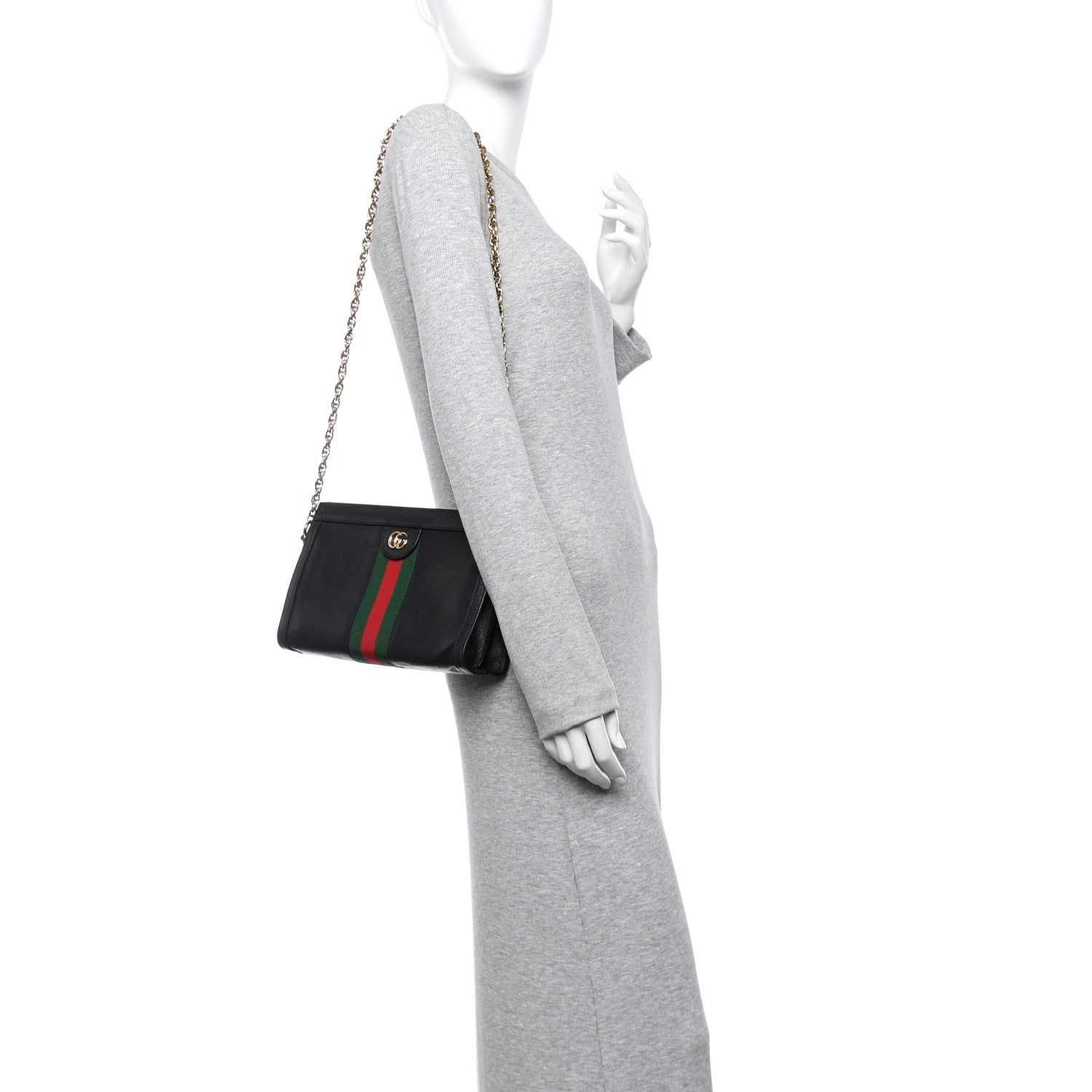 Calfskin GG Web Small Ophidia Chain Shoulder Bag Black