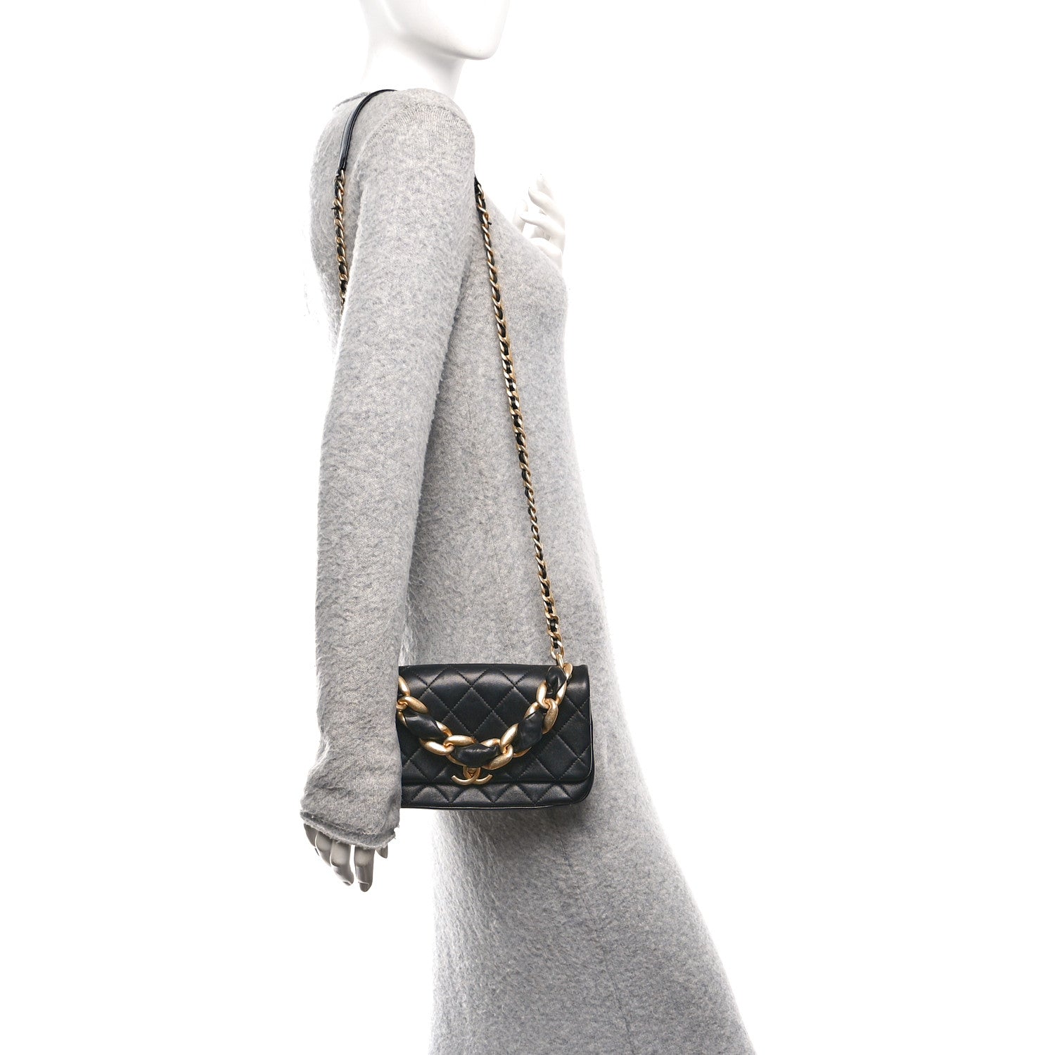 Shiny Lambskin Chain Is More Flap Black