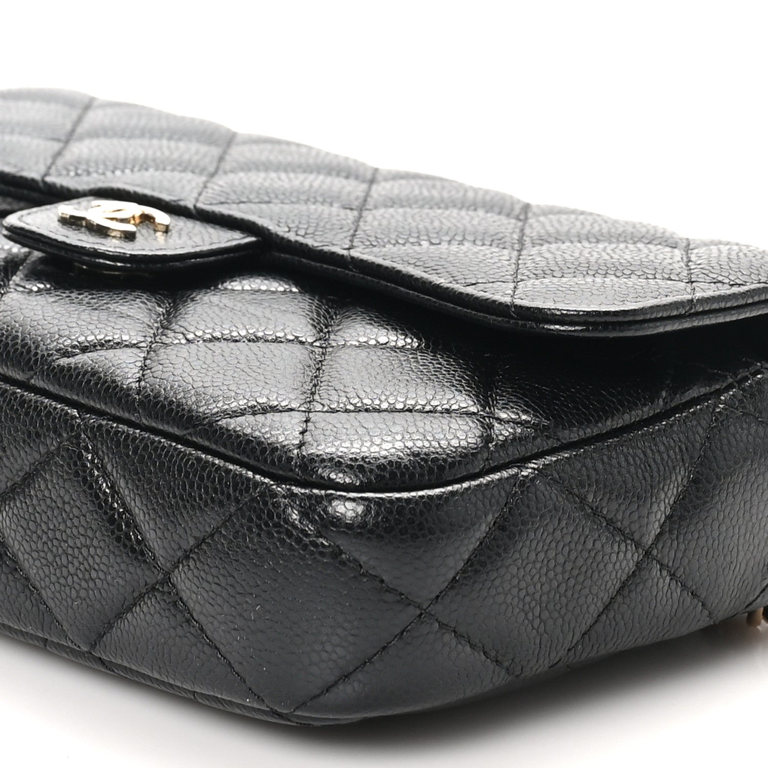 Caviar Quilted Flap Phone Holder With Chain Black