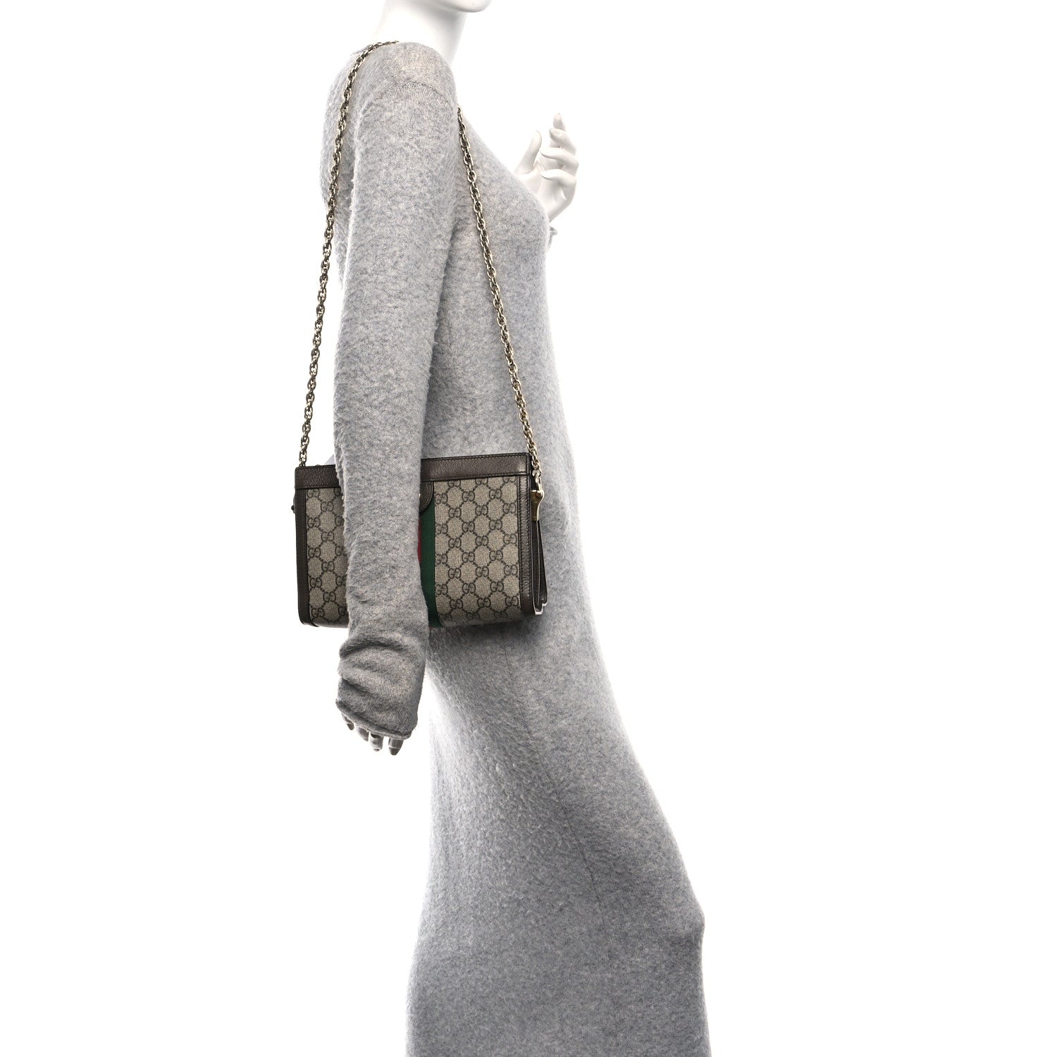 GG Supreme Monogram Web Small Ophidia Chain Shoulder Bag Brown