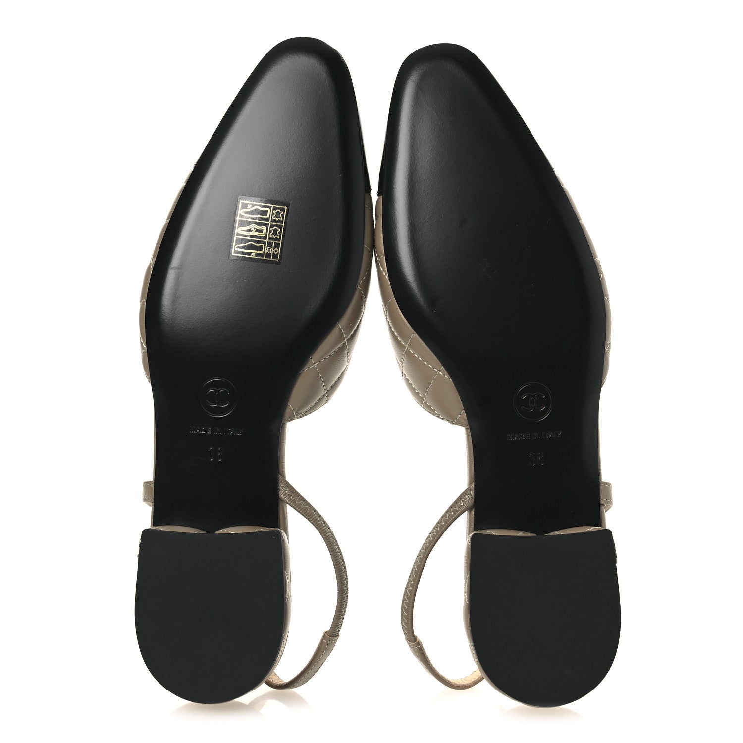 Lambskin Patent Cap Toe CC Slingback Flats 38 Beige Black