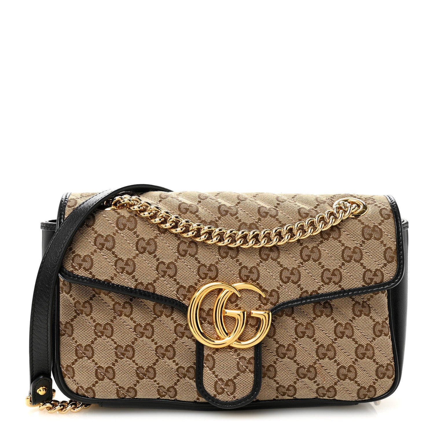 Monogram Matelasse Diagonal Small GG Marmont Shoulder Bag Beige Black
