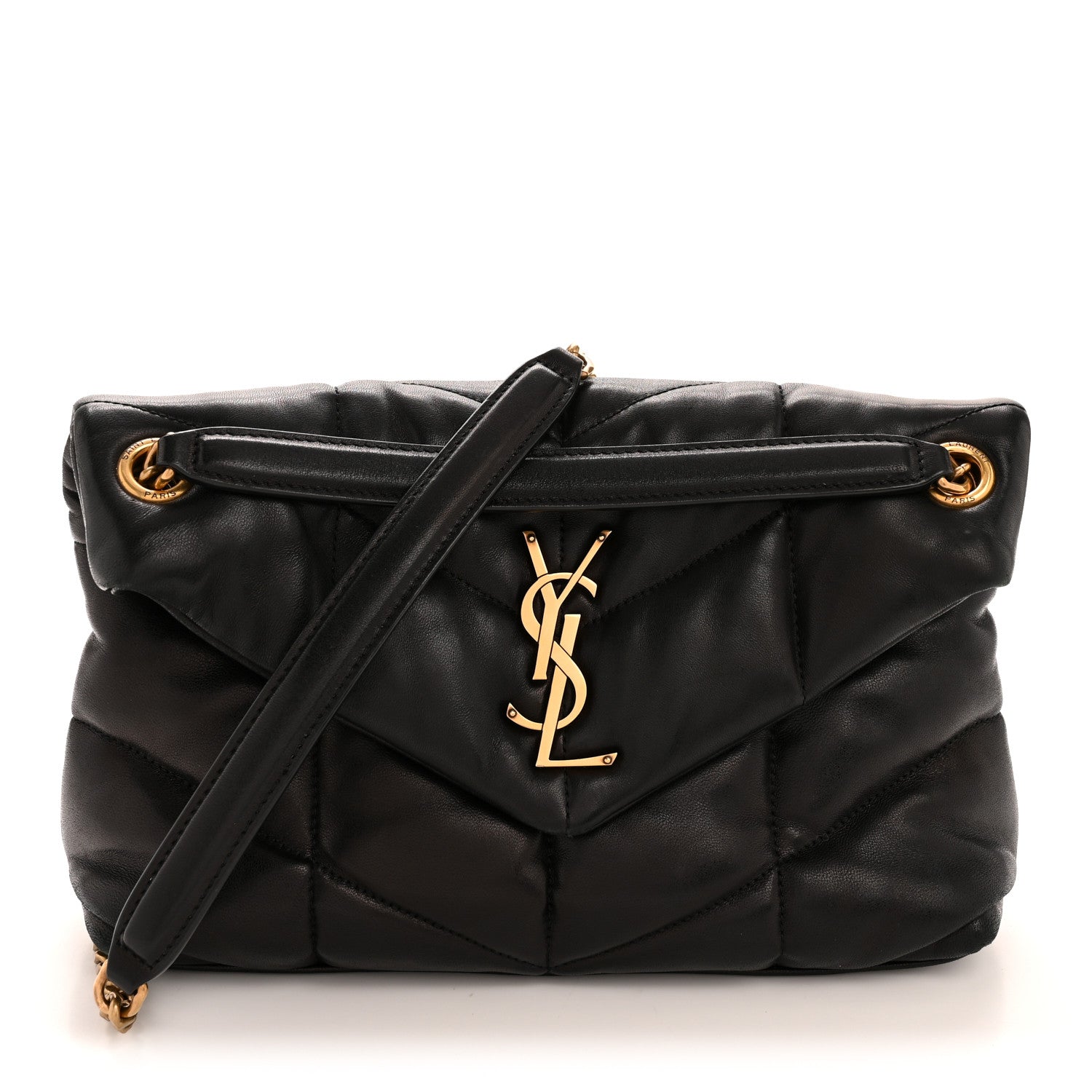 Lambskin Quilted Small Loulou Puffer Monogram Chain Satchel Black