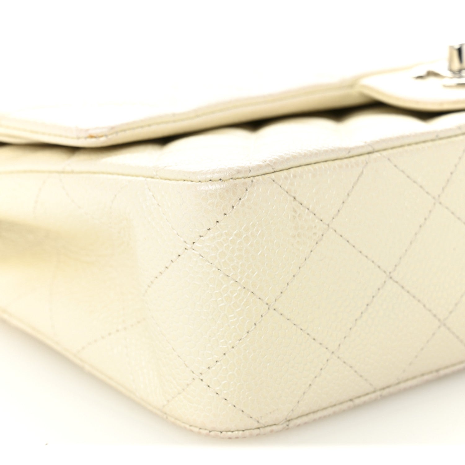 Iridescent Caviar Quilted Medium Double Flap White