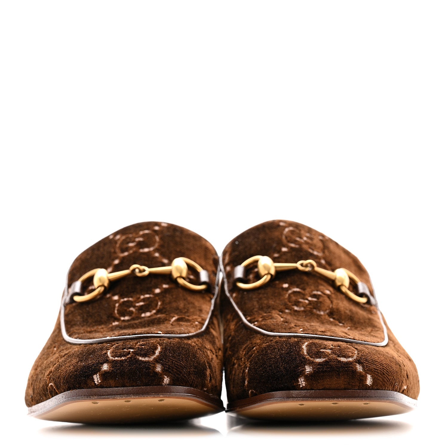 Velvet GG Monogram Goatskin Mens Horsebit Loafers 8.5 Brown Vintage Cocoa