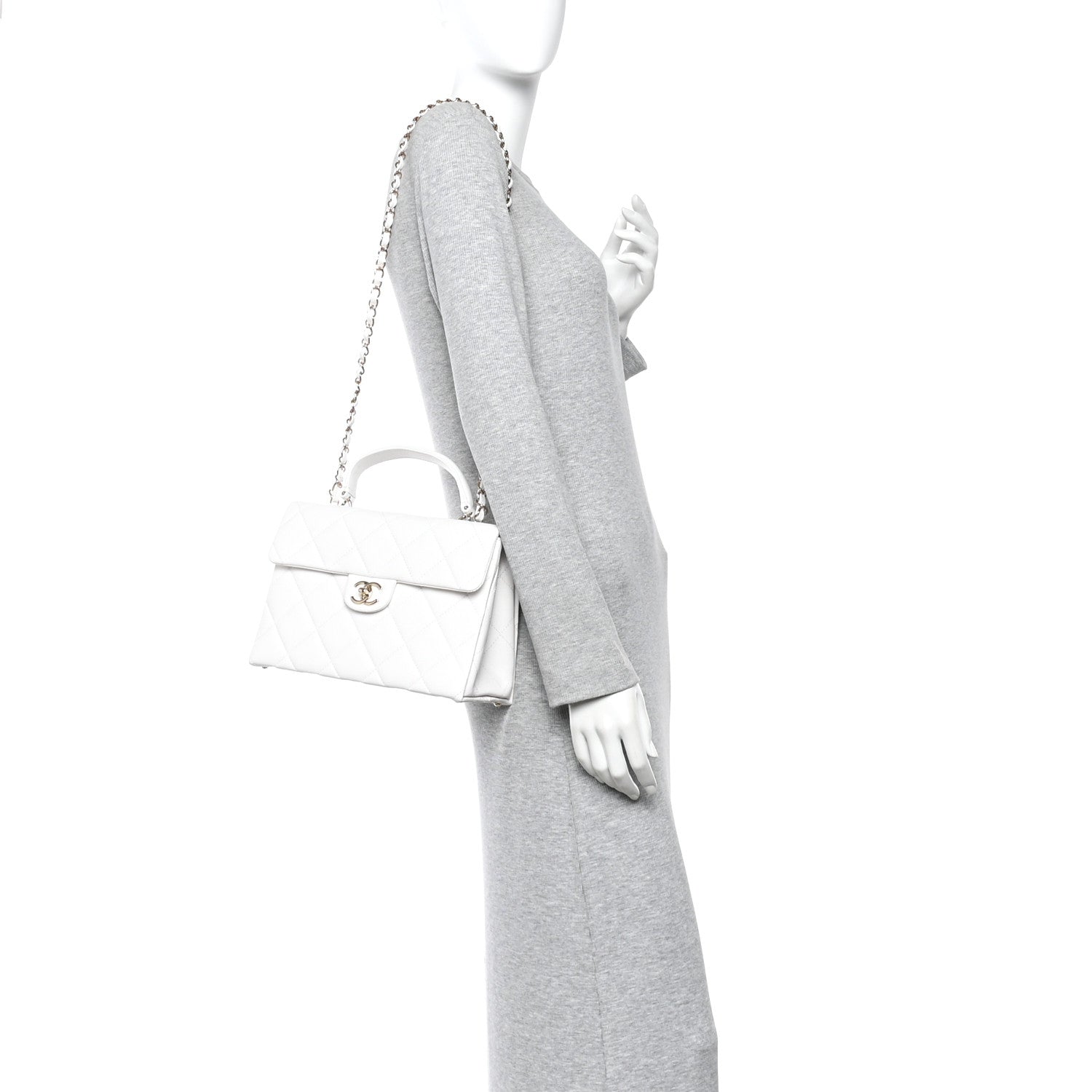 Caviar Quilted Medium Retro Twist Top Handle Flap White