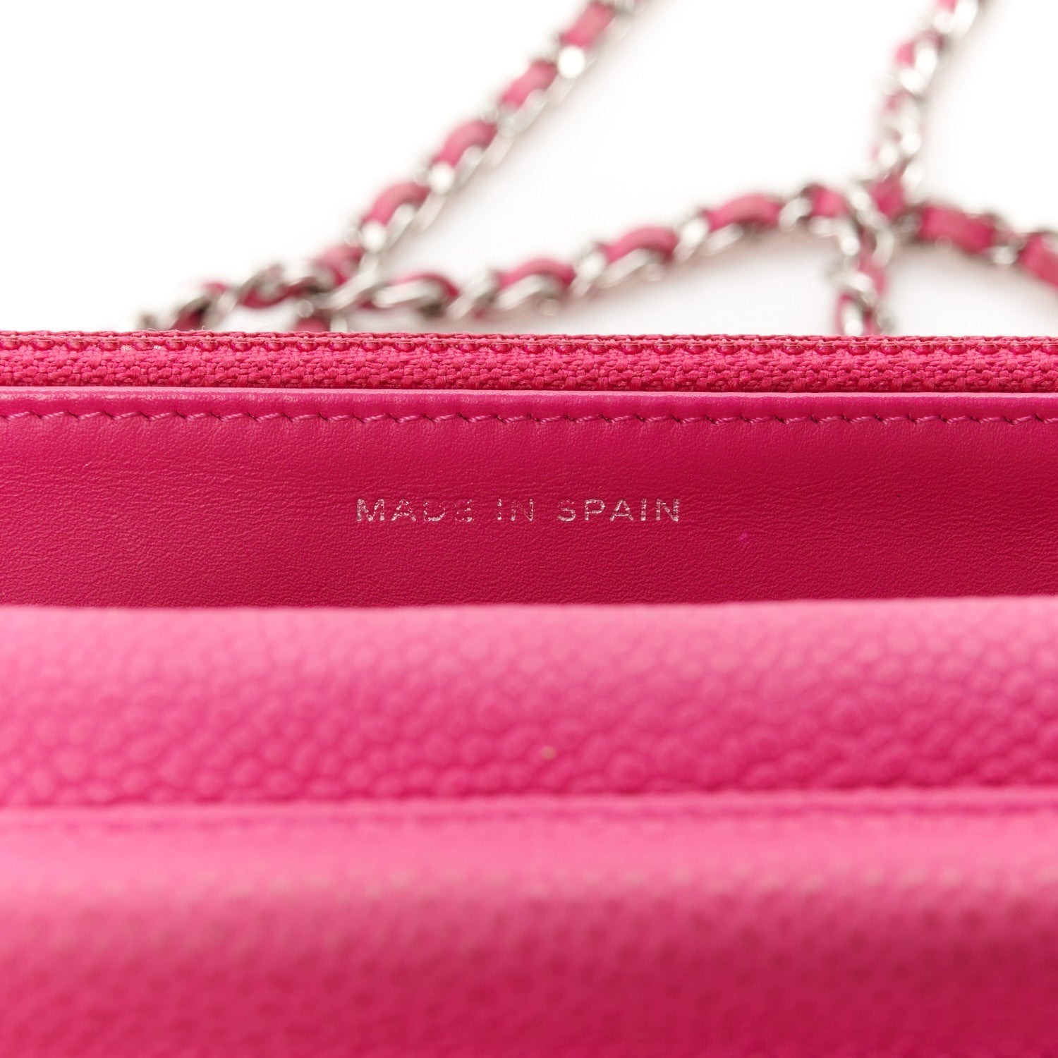 Iridescent Caviar Quilted Wallet on Chain WOC Pink