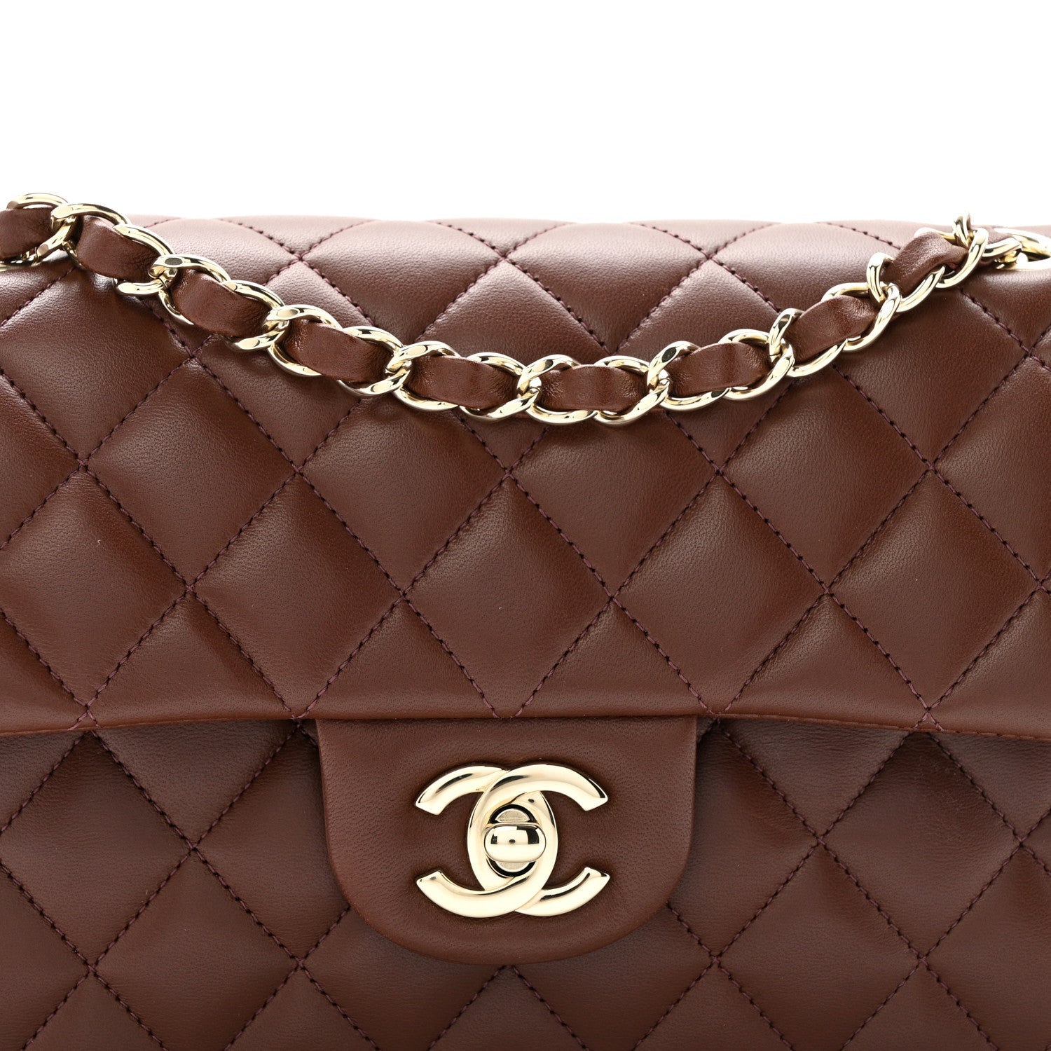 Lambskin Quilted Small Double Flap Dark Brown