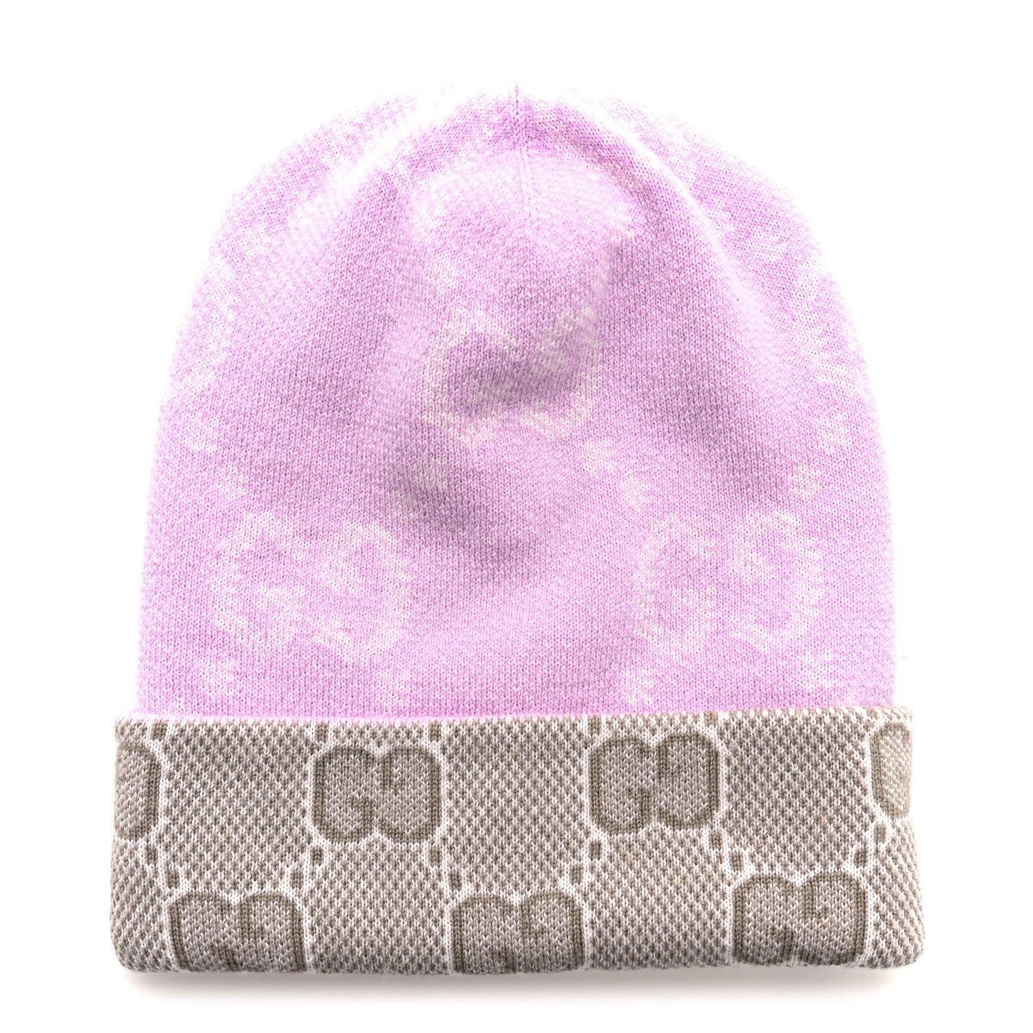 Wool GG Monogram Fog Tricot Beanie Hat S Mauve Beige