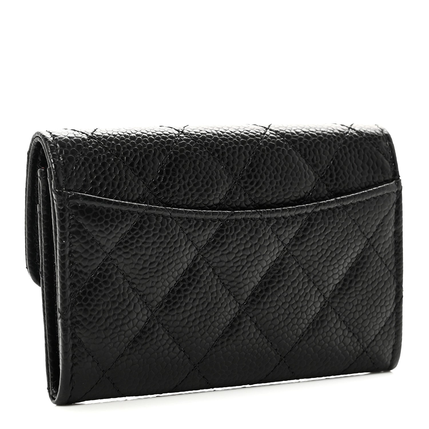 Caviar Quilted Flap Card Holder Wallet Black