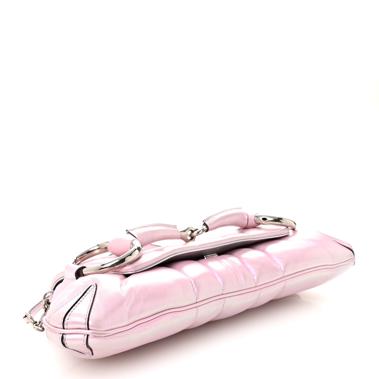 Iridescent Nappa Vertical Matelasse Medium Maxi Horsebit Chain Shoulder Bag Escape Pink