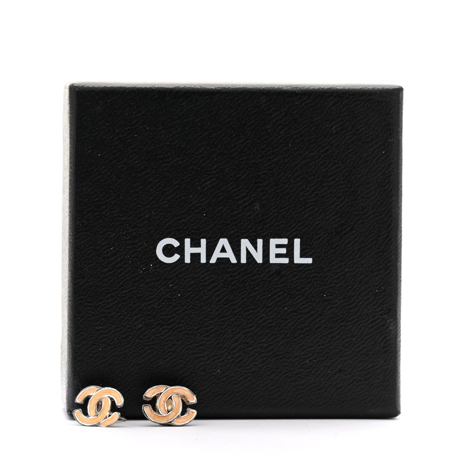 Glitter Enamel CC Earrings Silver White