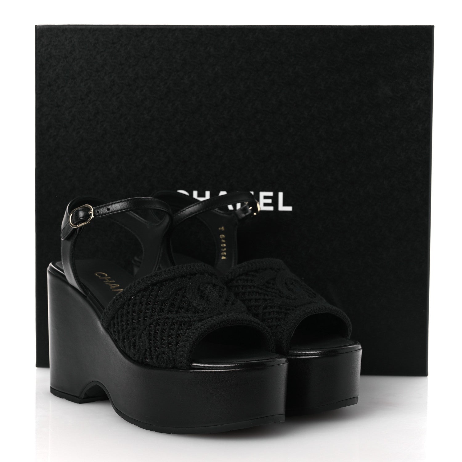 Fabric Calfskin CC Platform Sandals 36 Black