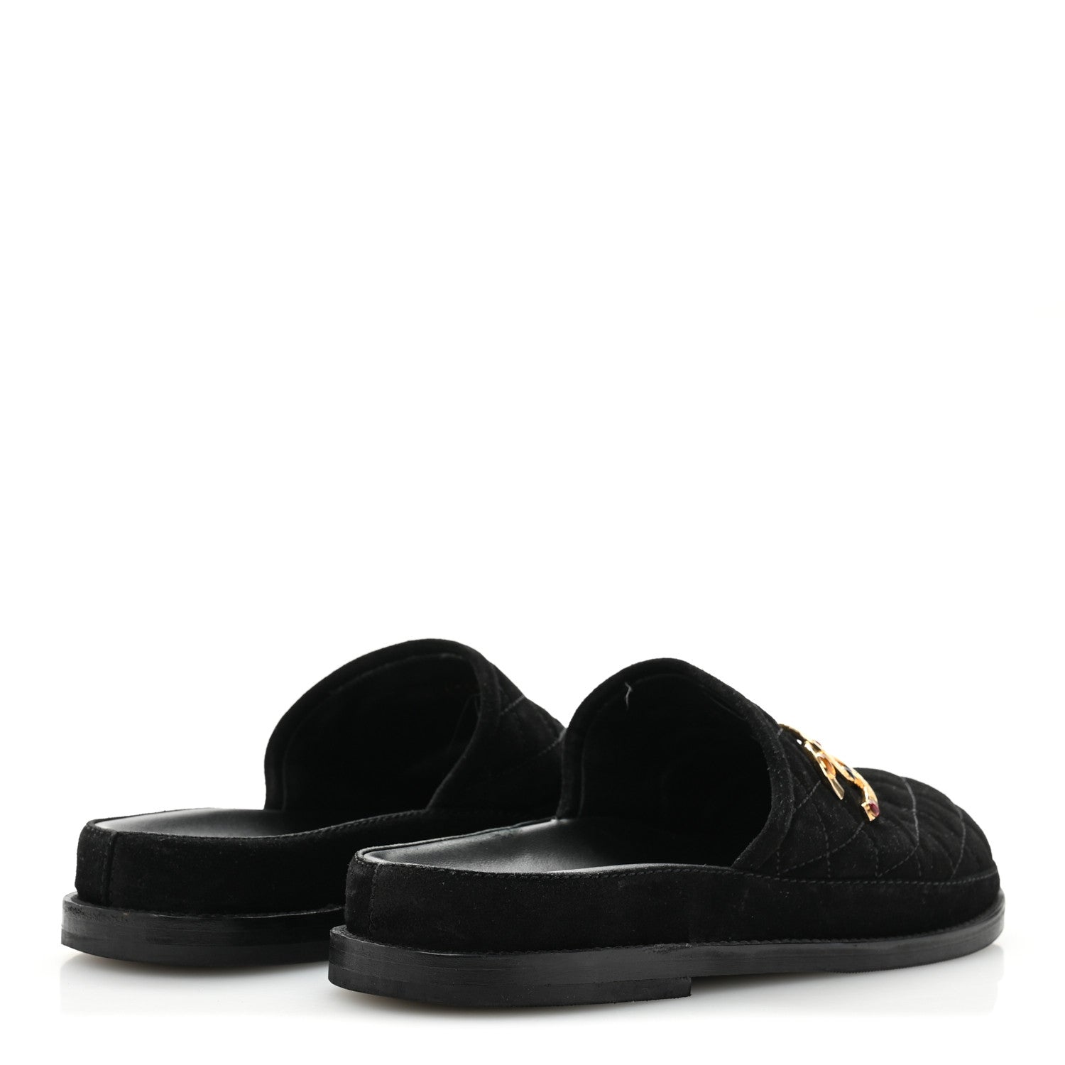 Suede Stitched Resin CC Mules 38.5 Black