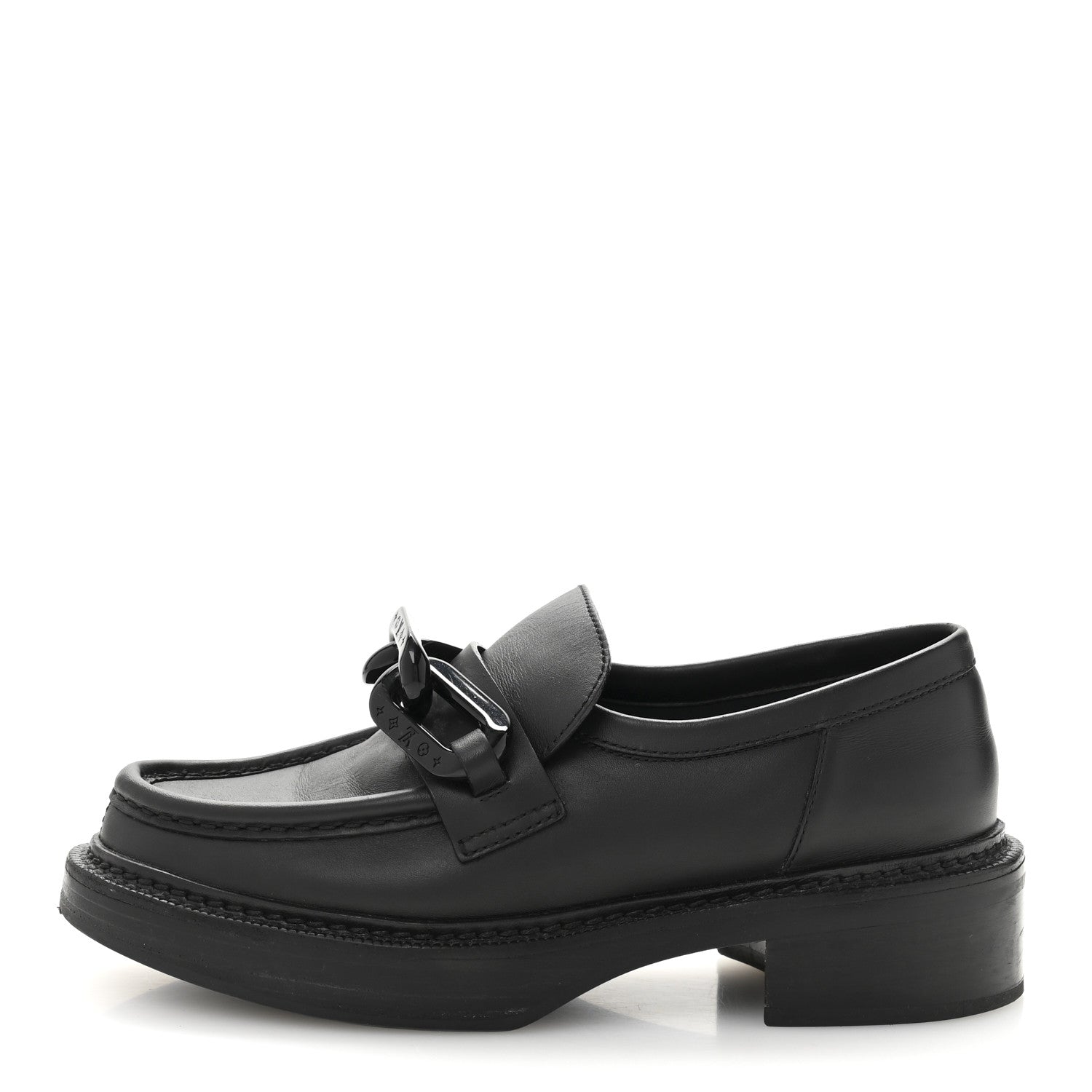 Calfskin Oversized Chain Academy Loafers 37 Black