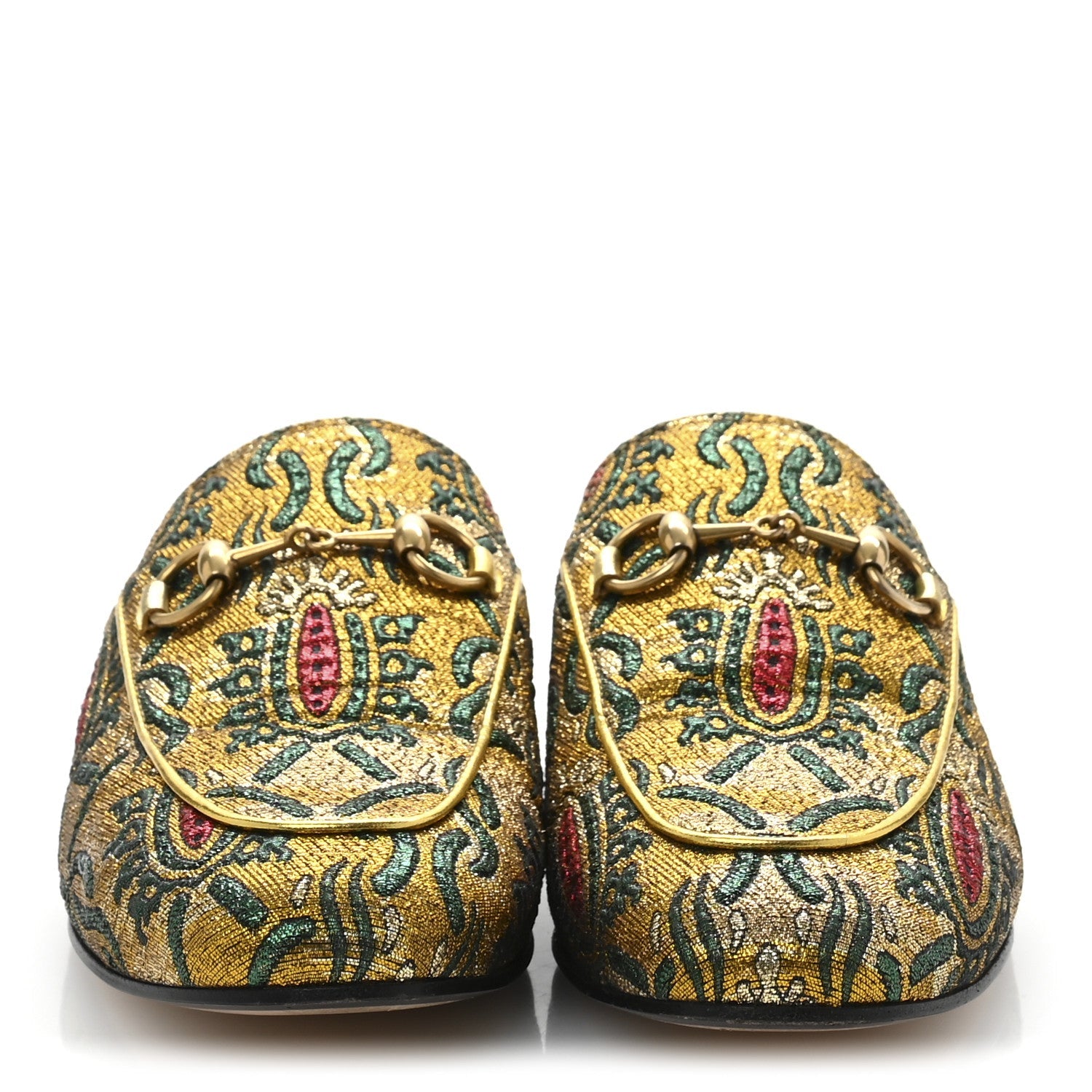 Iridescent Brocade Womens Princetown Slippers 36 Gold Multicolor