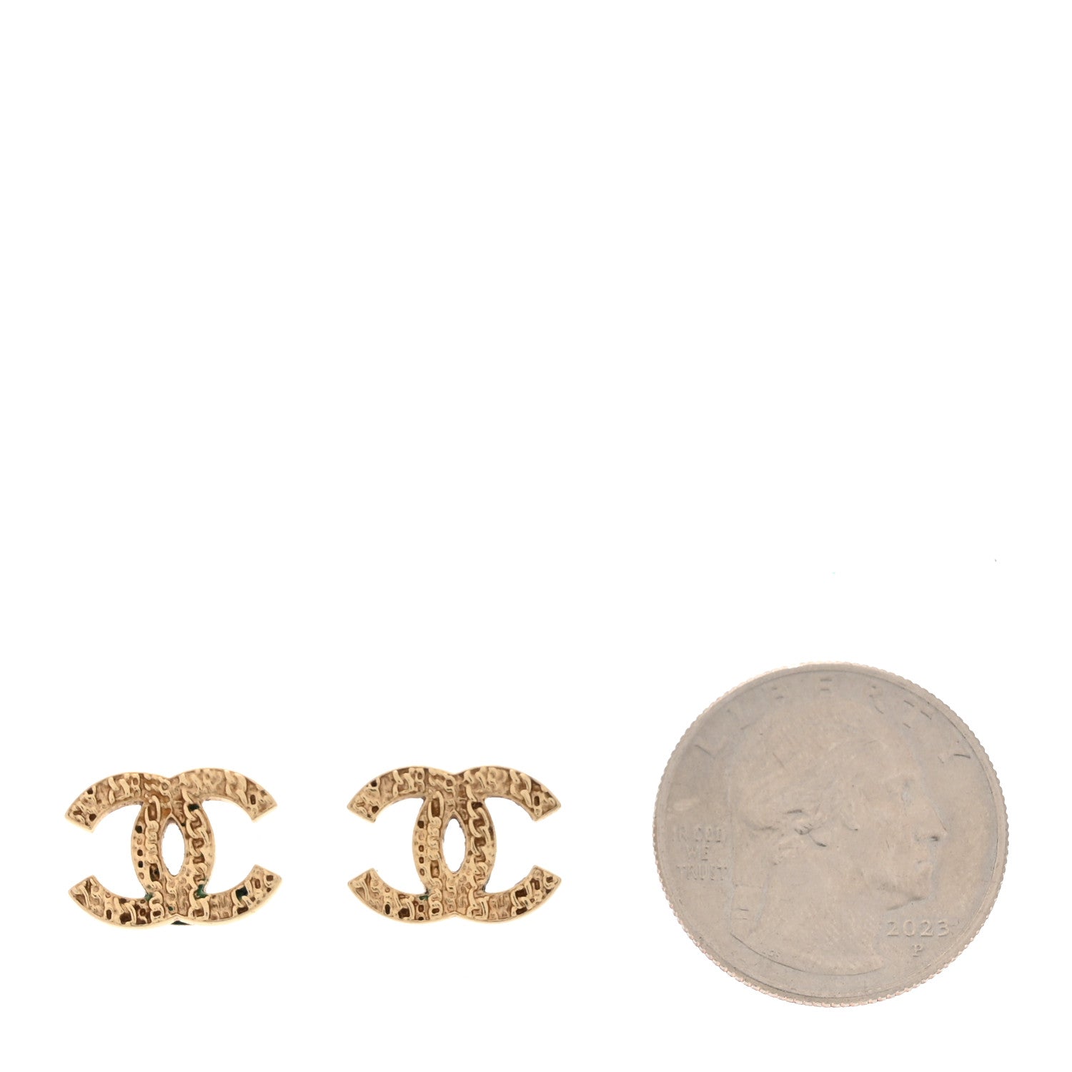 Metal Textured CC Earrings Gold