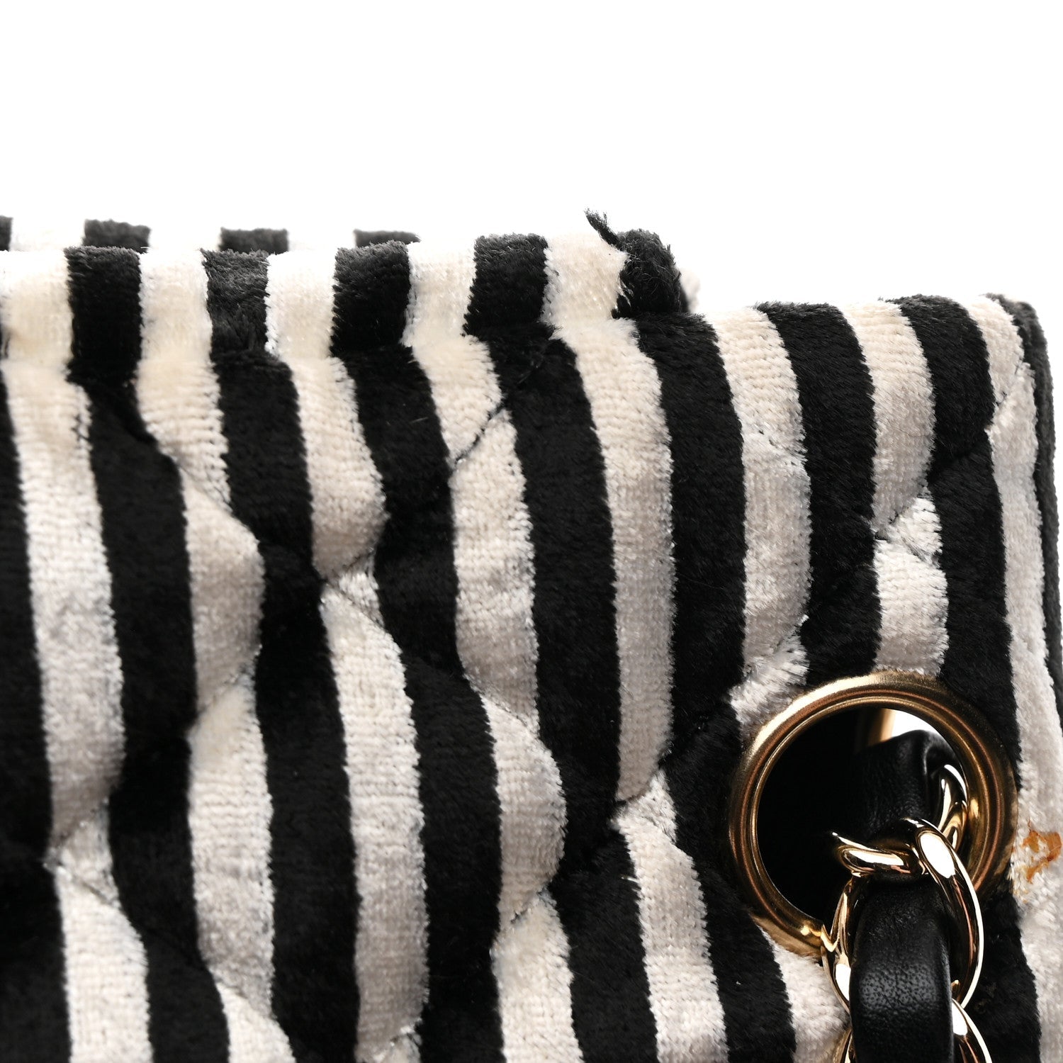 Velvet Quilted Striped Medium Single Flap Black White