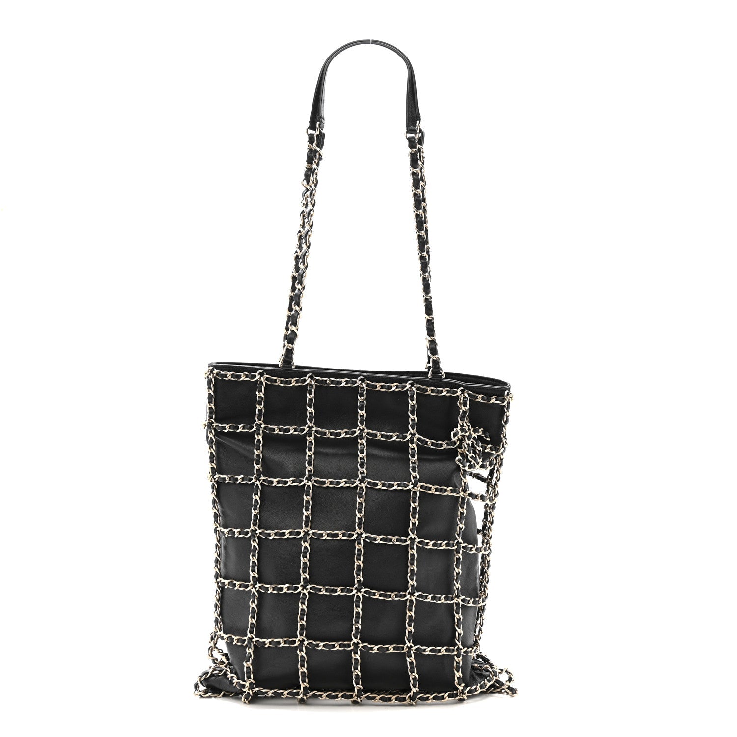 Lambskin Large Shopping Chain Tote Black