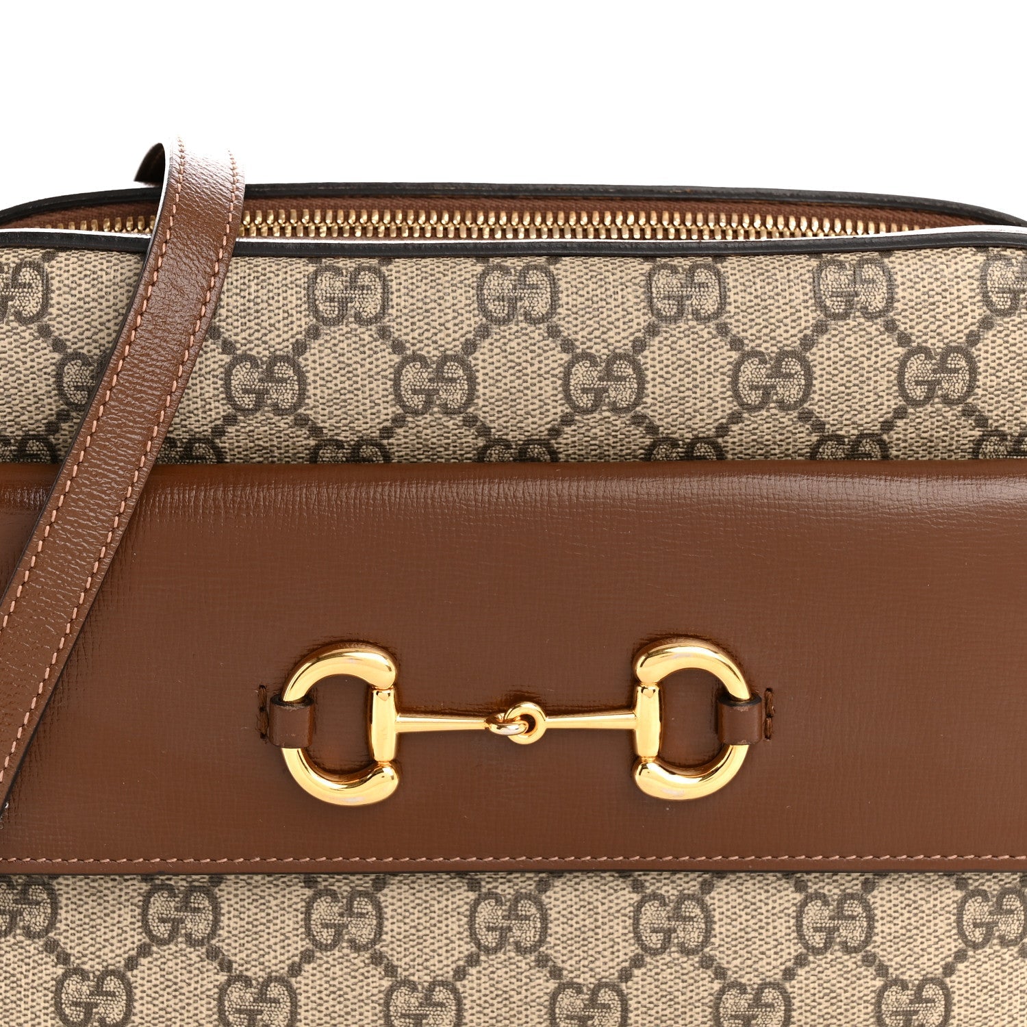 GG Supreme Monogram Small Horsebit 1955 Shoulder Bag Beige Brown Sugar